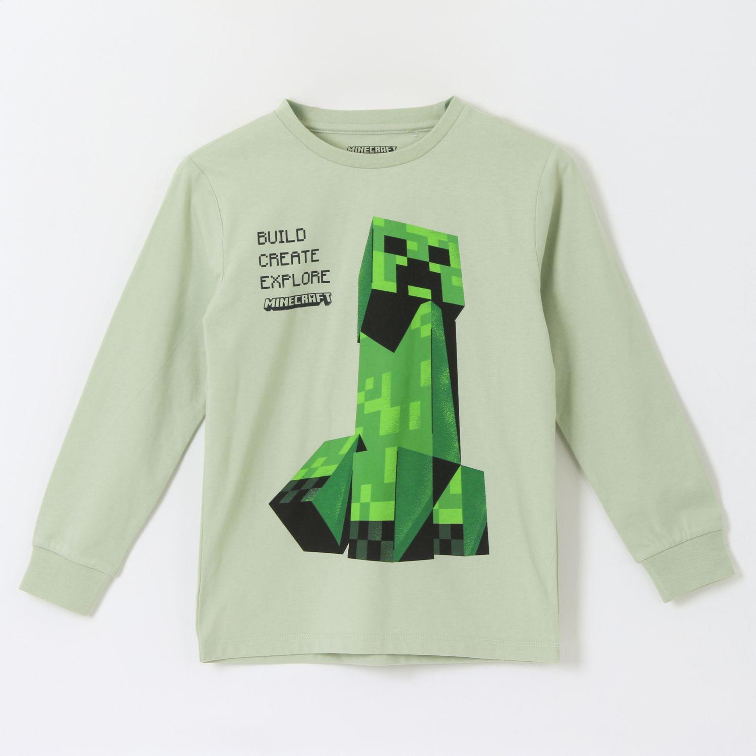 Polera Manga Larga Niño Creeper Blanco Minecraft-0