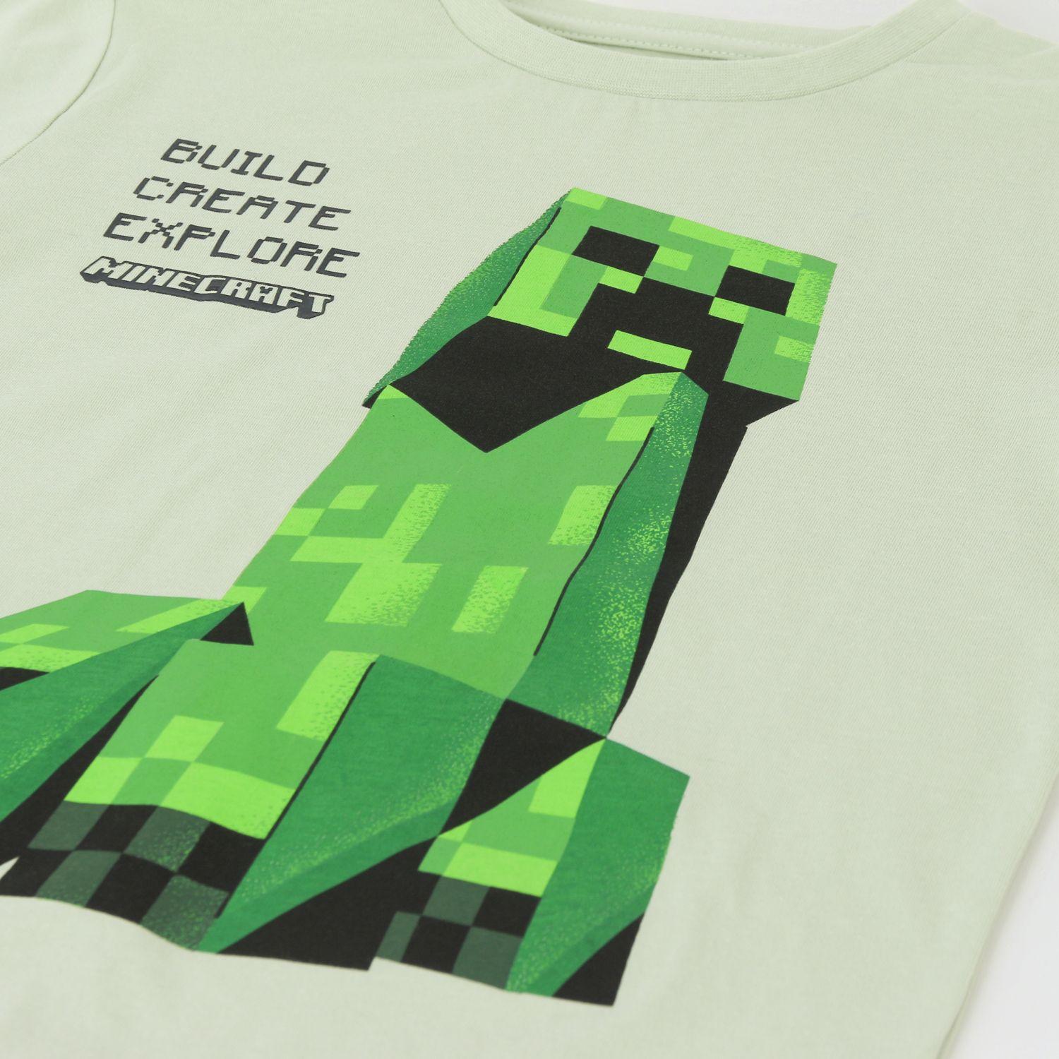 Polera Manga Larga Niño Creeper Blanco Minecraft-2