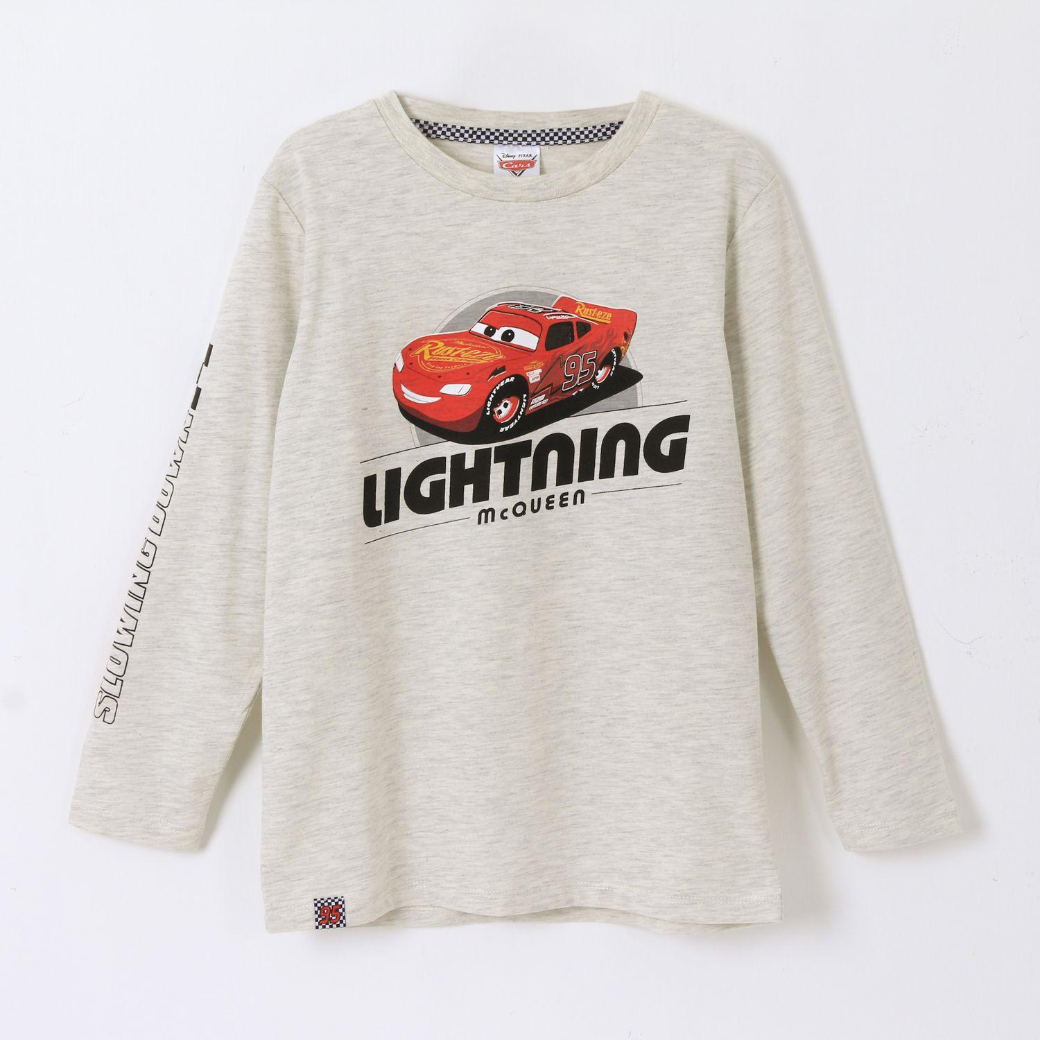 Polera Manga Larga Niño Rayo McQueen Cars Gris Disney-0