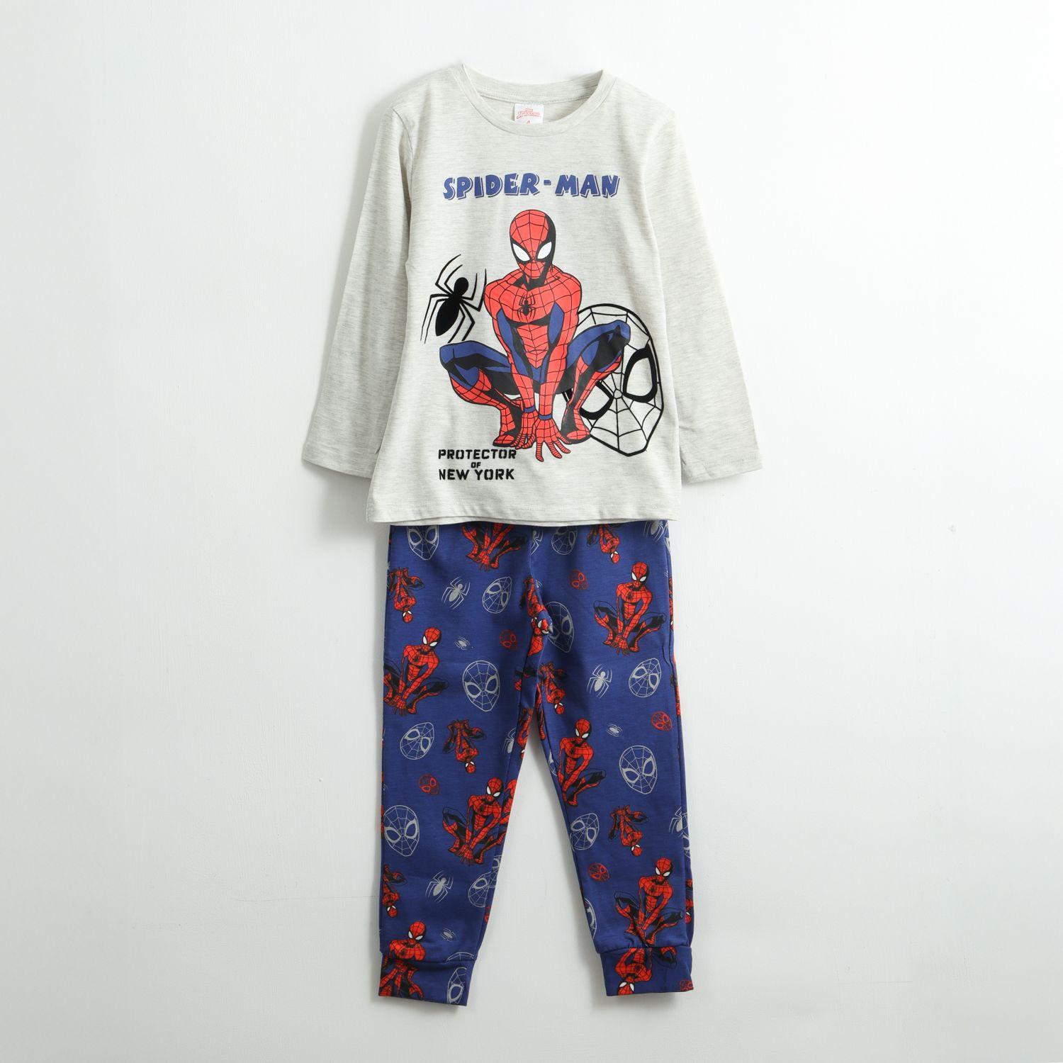 Pijama Manga Larga Niño Spiderman Print Gris Marvel-0