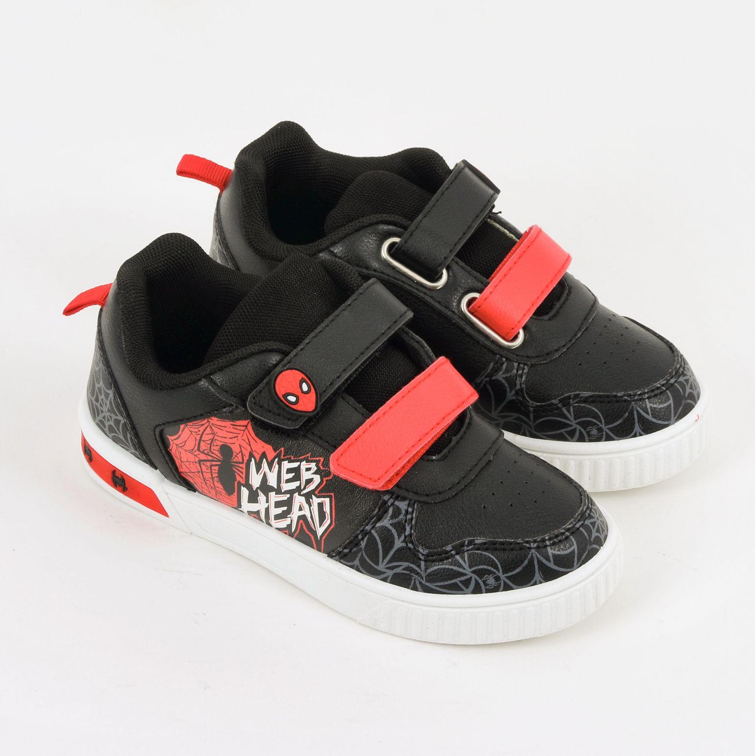 Zapatilla Luces Niño Velcro Spiderman Negro Marvel-1