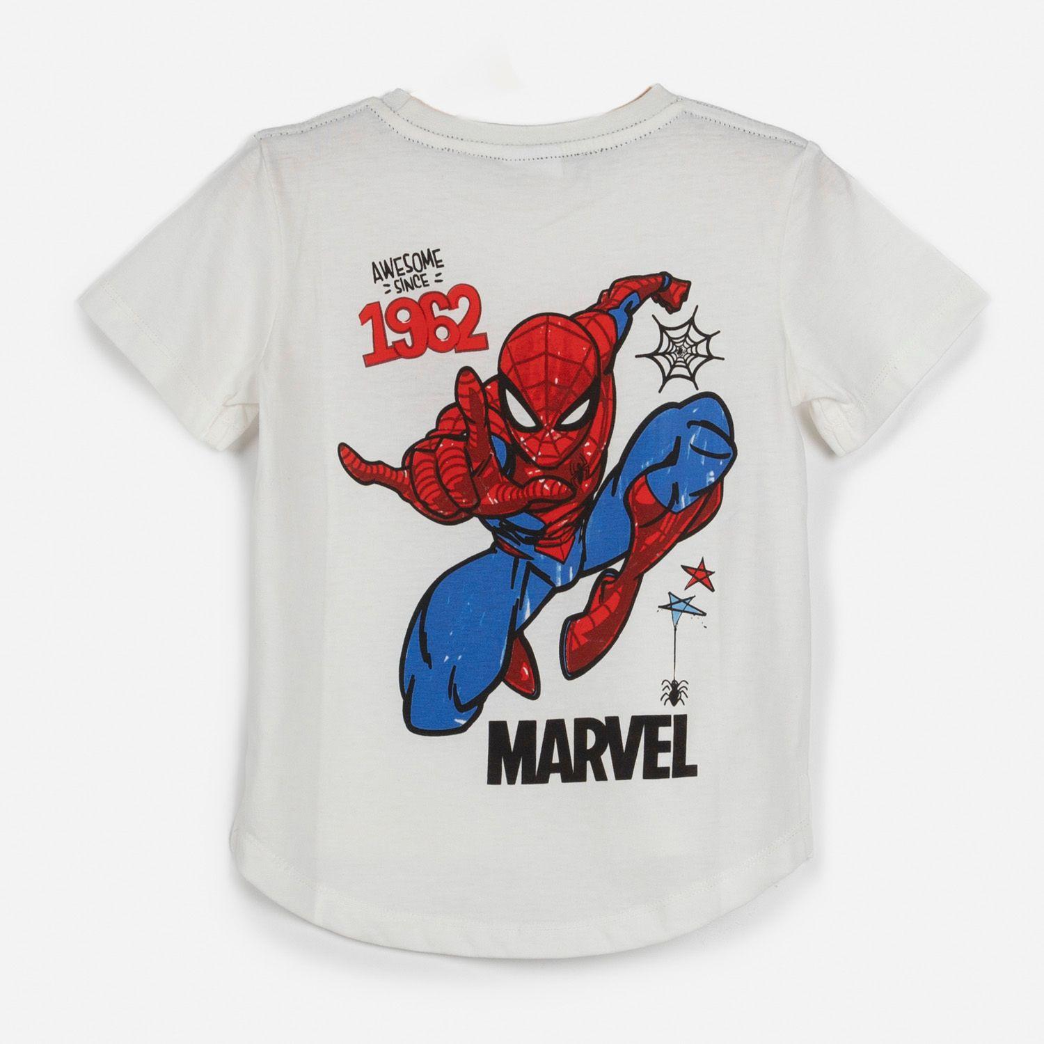 Polera Manga Corta Niño Spiderman Blanco Marvel-1