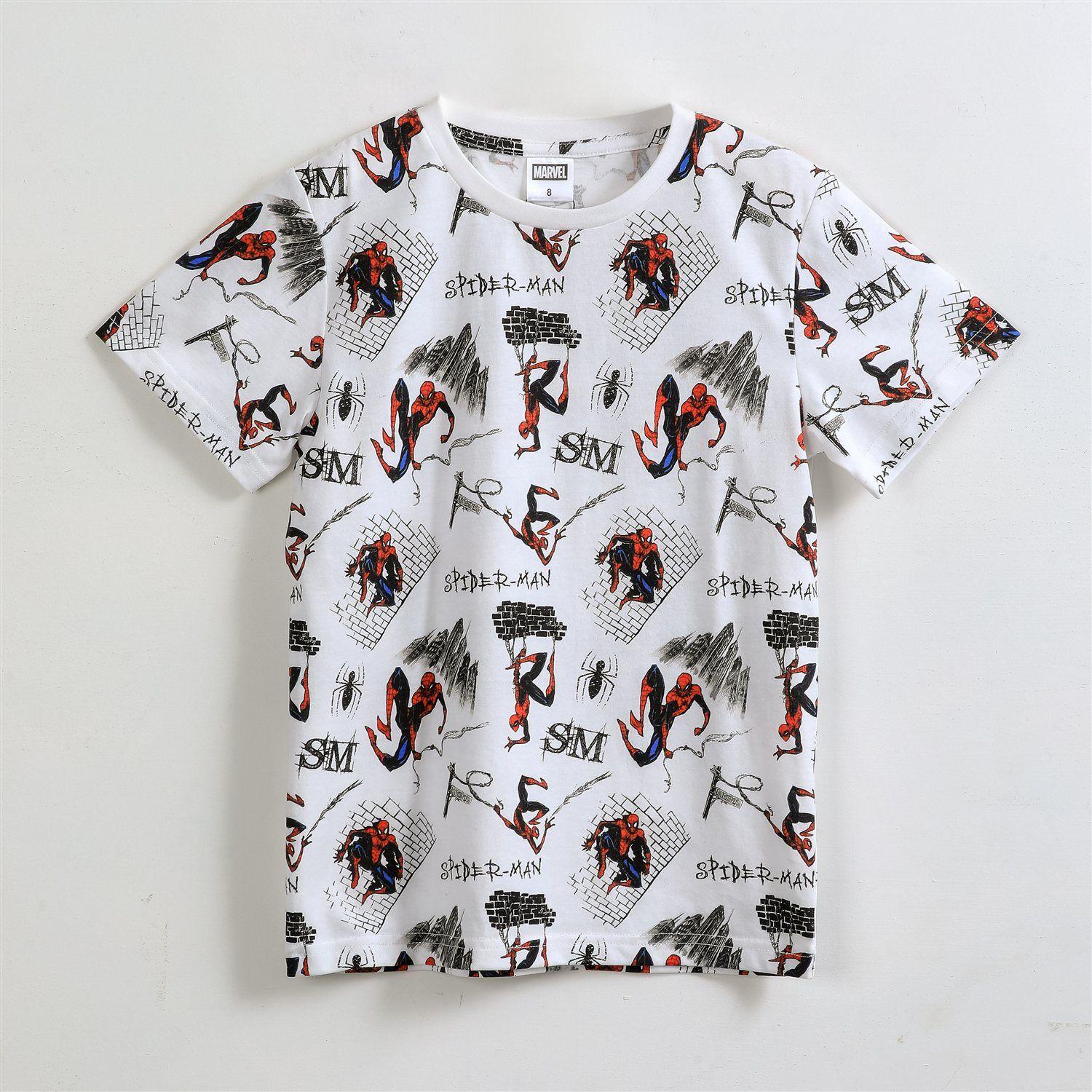 Polera Manga Corta Niño Spiderman Marvel Full Print Blanco-0