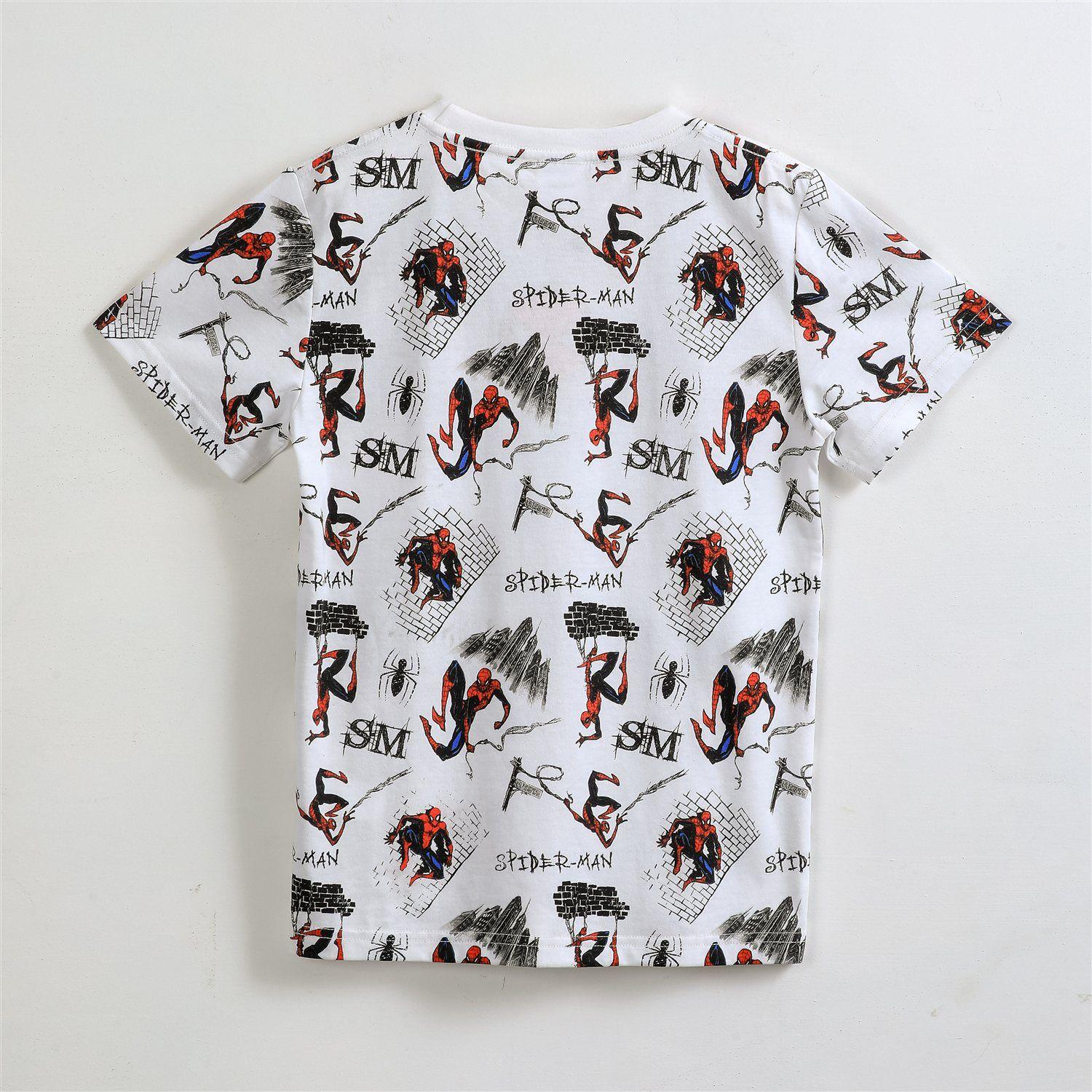 Polera Manga Corta Niño Spiderman Marvel Full Print Blanco-1