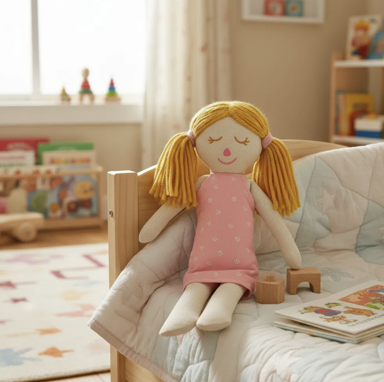 Mi primera muñeca llamada Celeste Waldorf & Montessori 32cm Lona relleno antialérgico pintada a mano-3