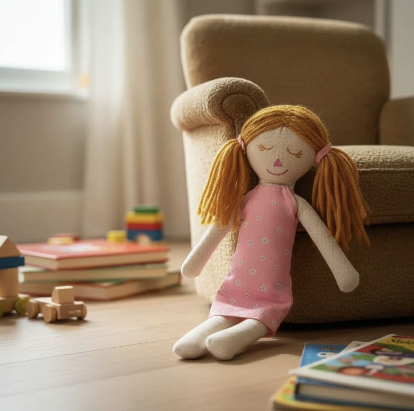 Mi primera muñeca llamada Celeste Waldorf & Montessori 32cm Lona relleno antialérgico pintada a mano-7