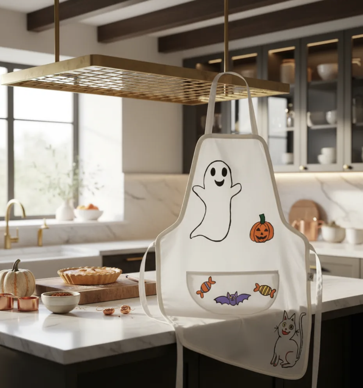 Delantal Halloween de cocina infantil talla única 3 a 7 años pintado a mano-2