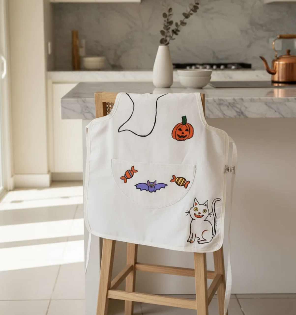 Delantal Halloween de cocina infantil talla única 3 a 7 años pintado a mano-4