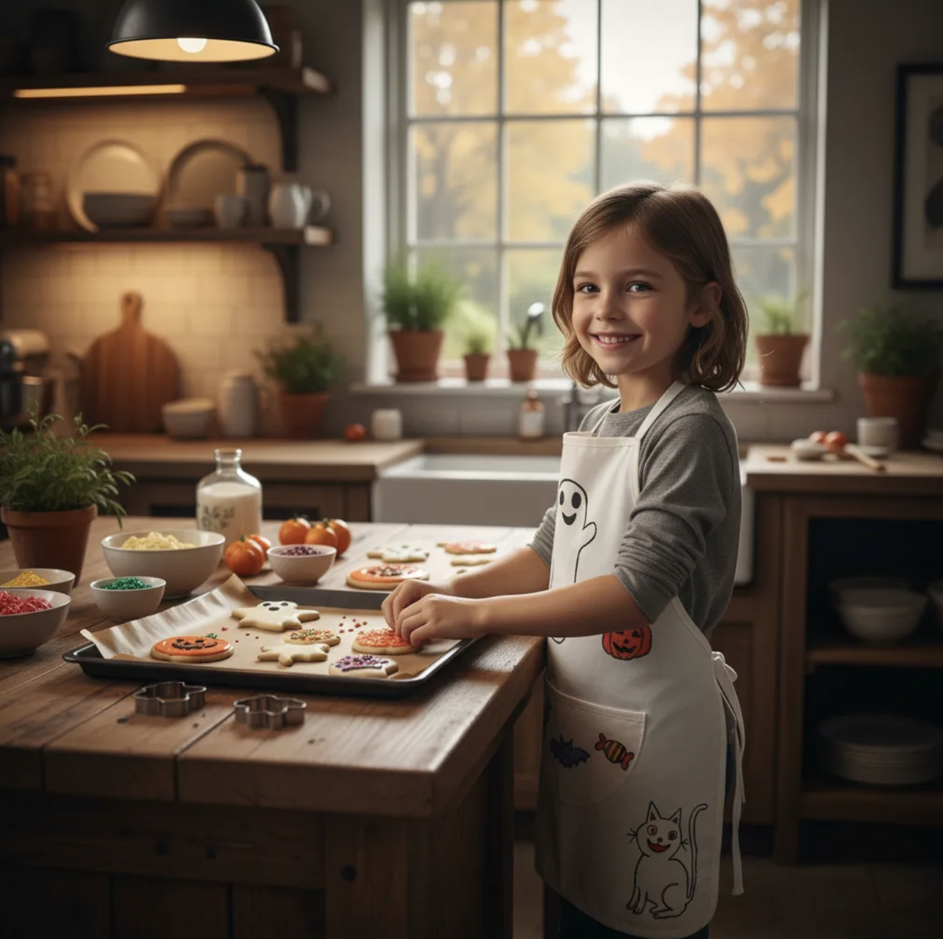 Delantal Halloween de cocina infantil talla única 3 a 7 años pintado a mano-5