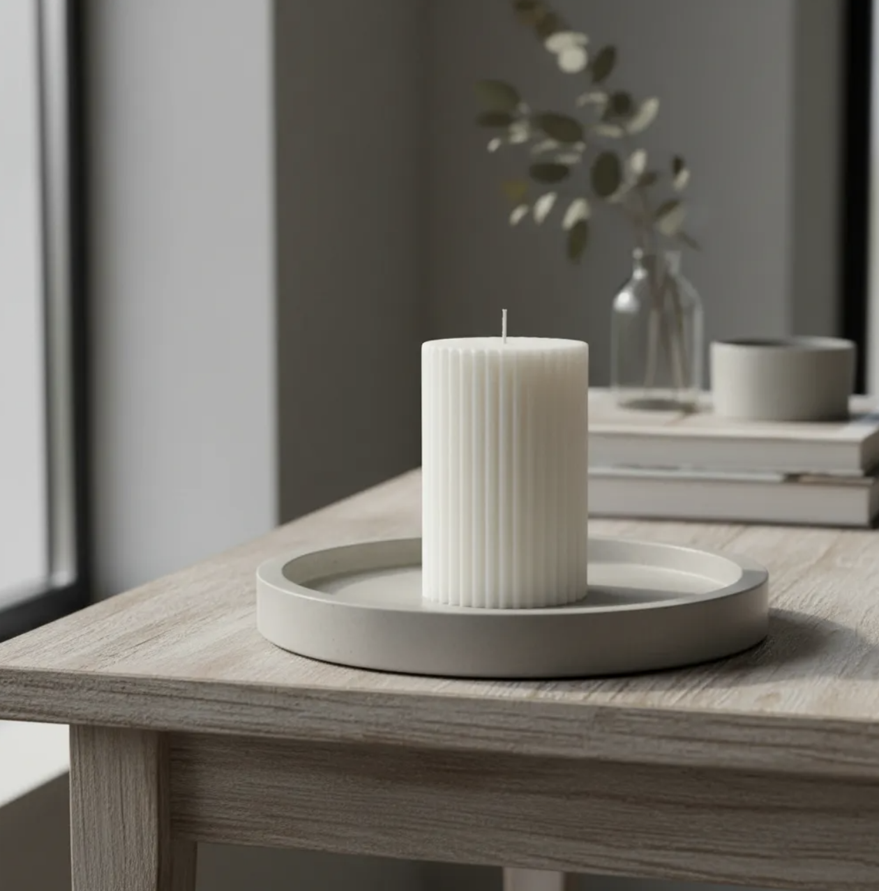 Velas de soja Pack 2 unidades Estriadas Cilíndricas Nórdicas Ribbed Pillar 8 cm Marfil/Blanca-2