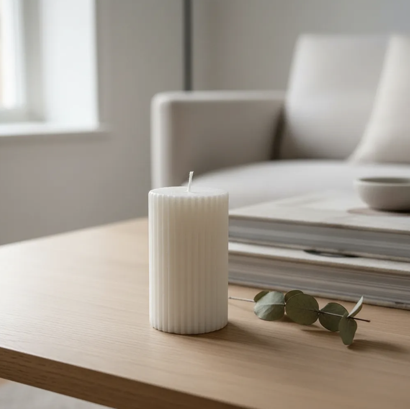 Velas de soja Pack 2 unidades Estriadas Cilíndricas Nórdicas Ribbed Pillar 8 cm Marfil/Blanca-3