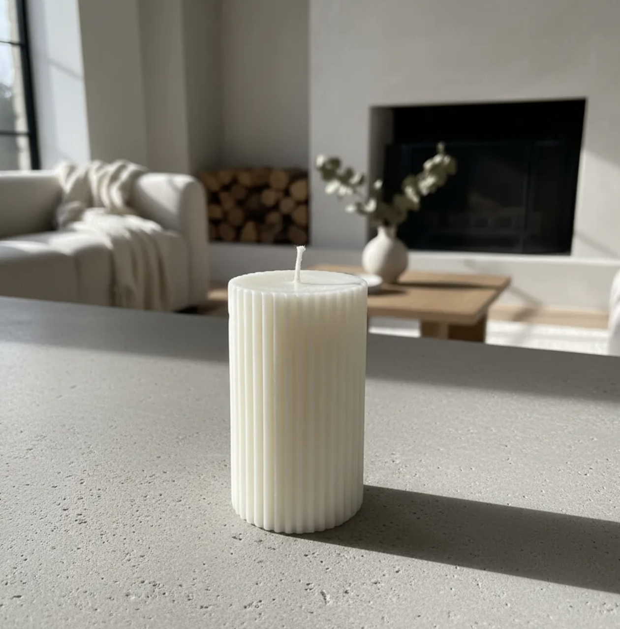 Velas de soja Pack 2 unidades Estriadas Cilíndricas Nórdicas Ribbed Pillar 8 cm Marfil/Blanca-5