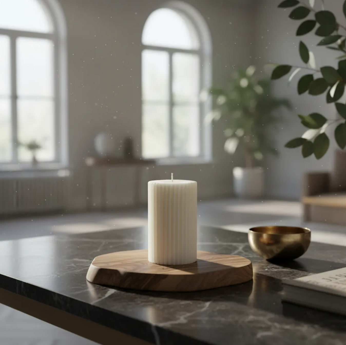 Velas de soja Pack 2 unidades Estriadas Cilíndricas Nórdicas Ribbed Pillar 8 cm Marfil/Blanca-6