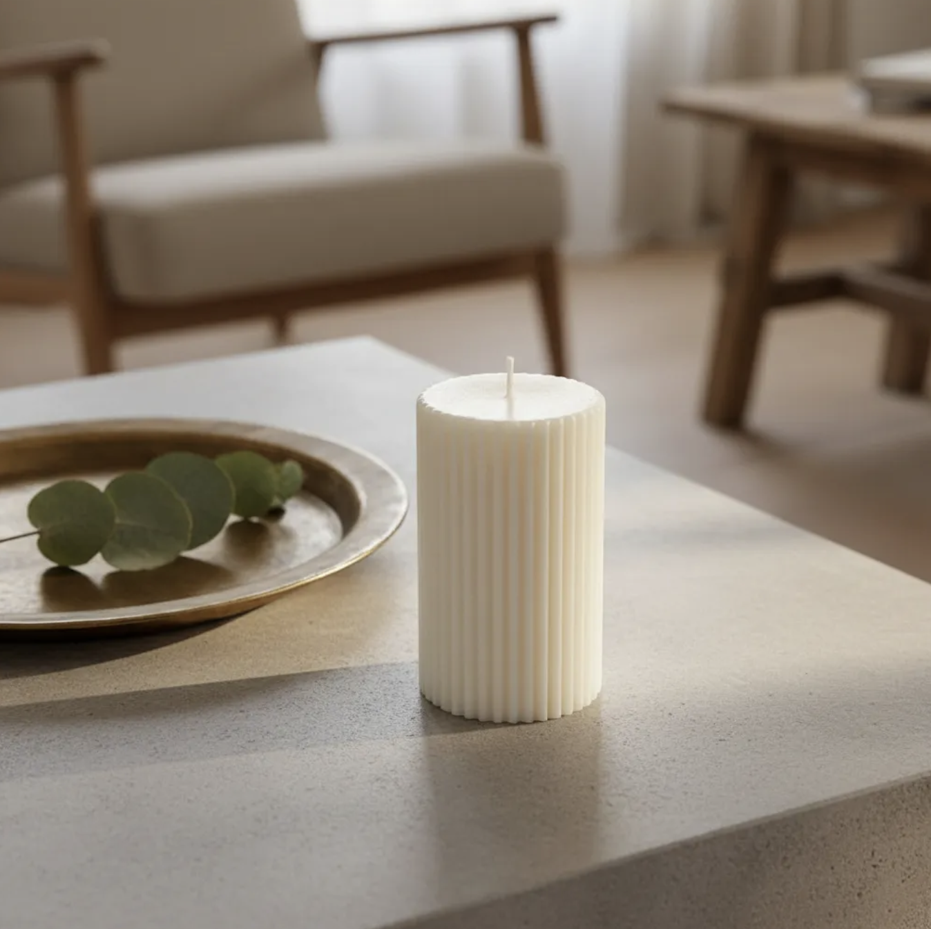 Velas de soja Pack 2 unidades Estriadas Cilíndricas Nórdicas Ribbed Pillar 8 cm Marfil/Blanca-7