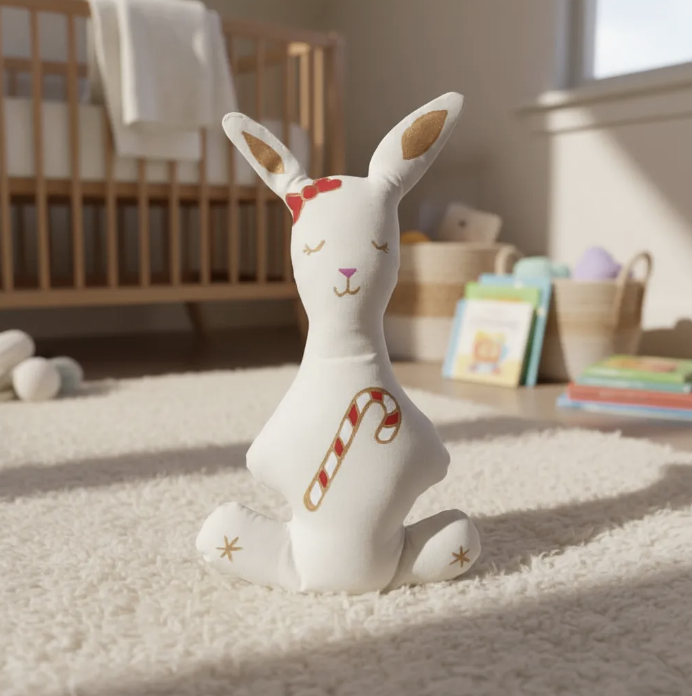 Conejo de navidad pintado en 100% algodón relleno antialérgico adorno 32 cm-4