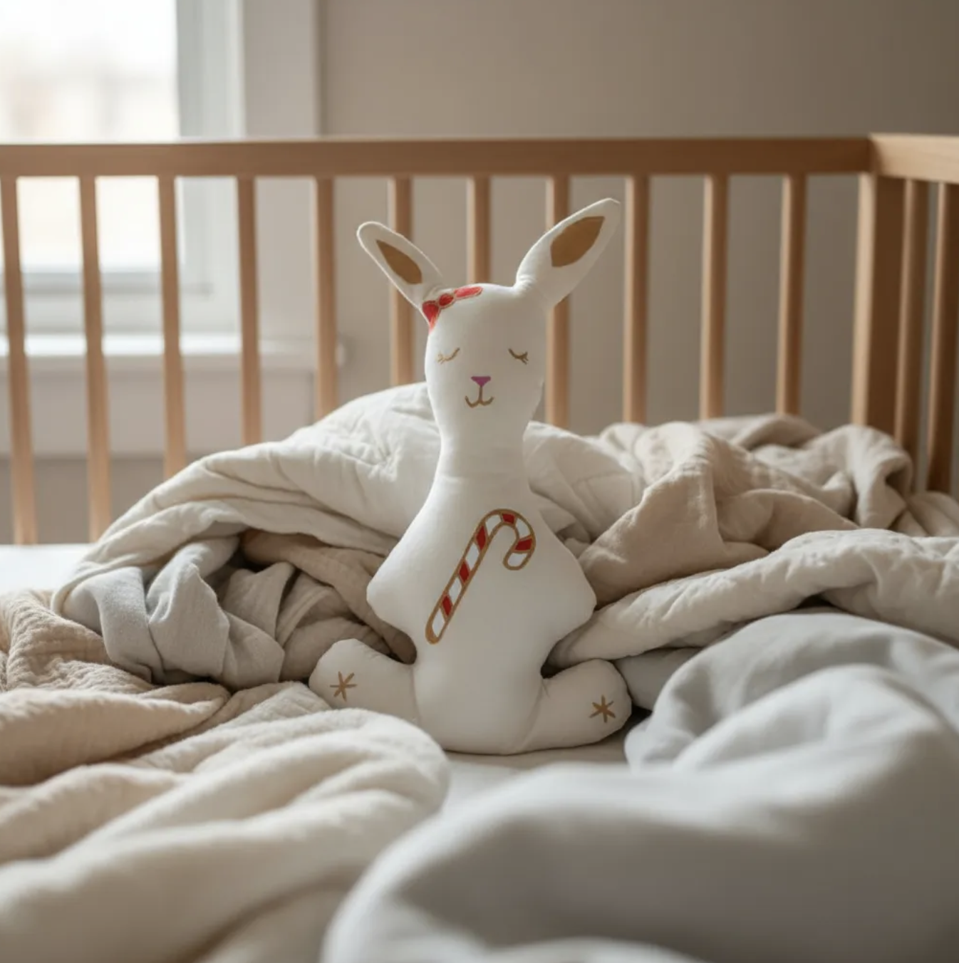 Conejo de navidad pintado en 100% algodón relleno antialérgico adorno 32 cm-5