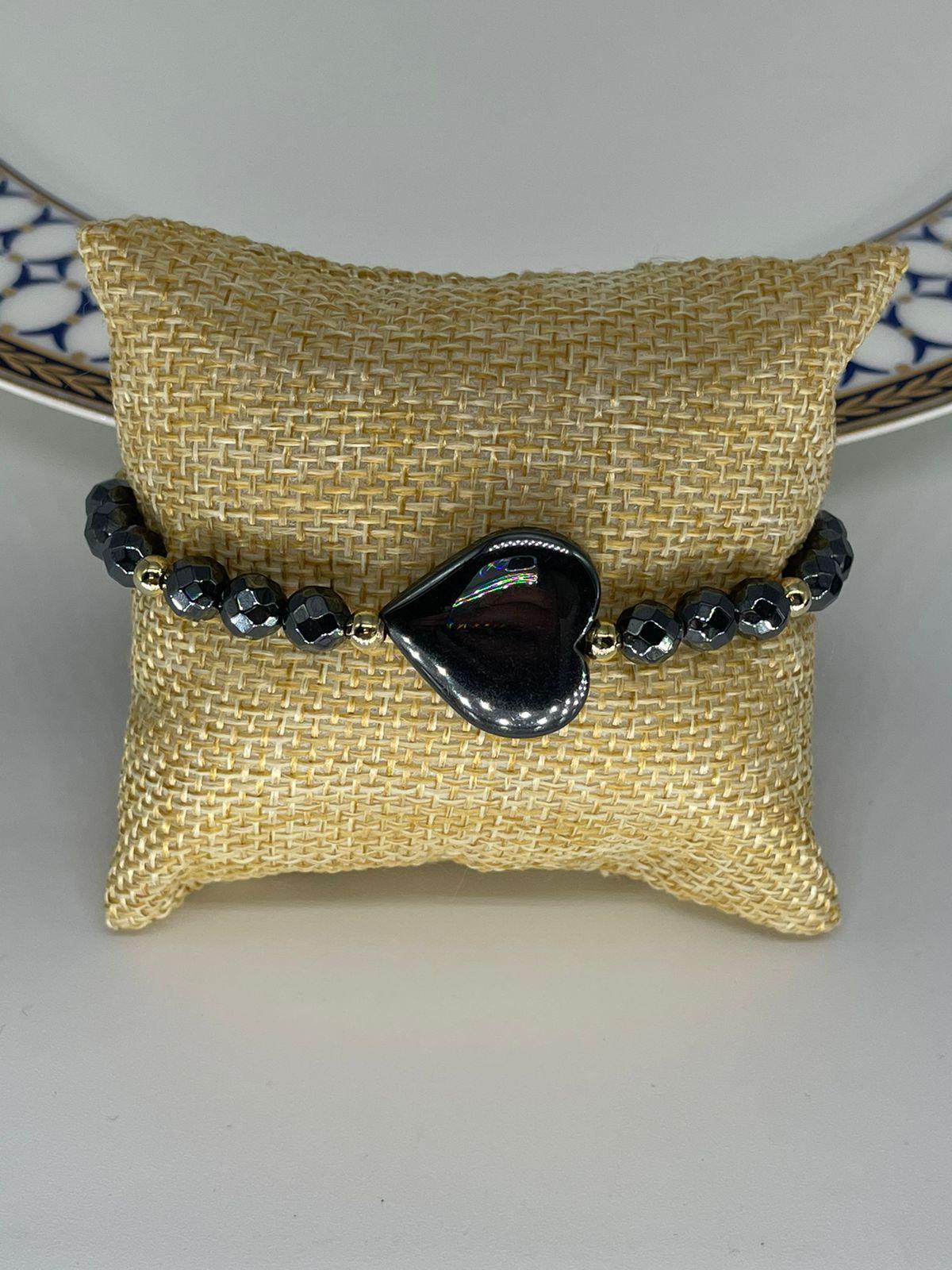 Pulsera corazón con grafito enchapada en oro 18k-2