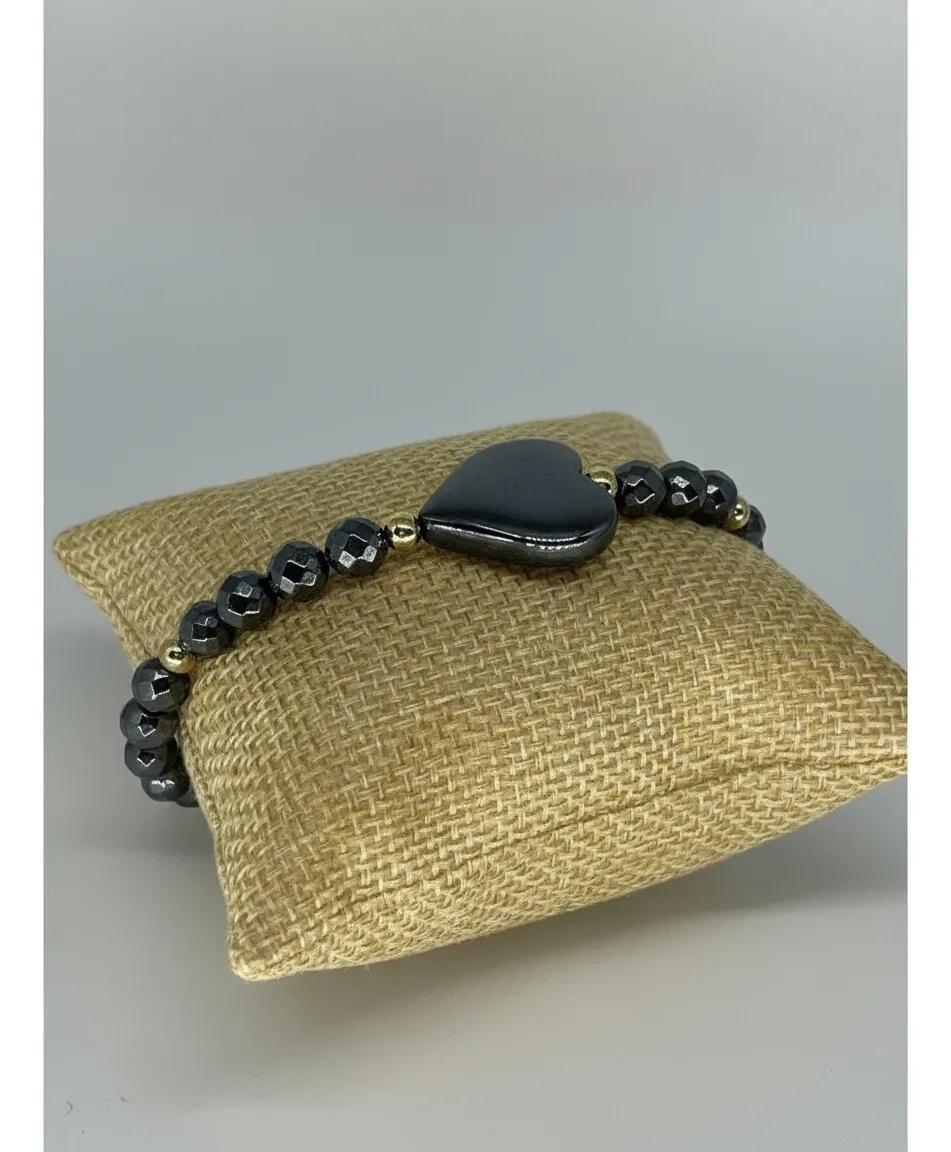 Pulsera corazón con grafito enchapada en oro 18k-4