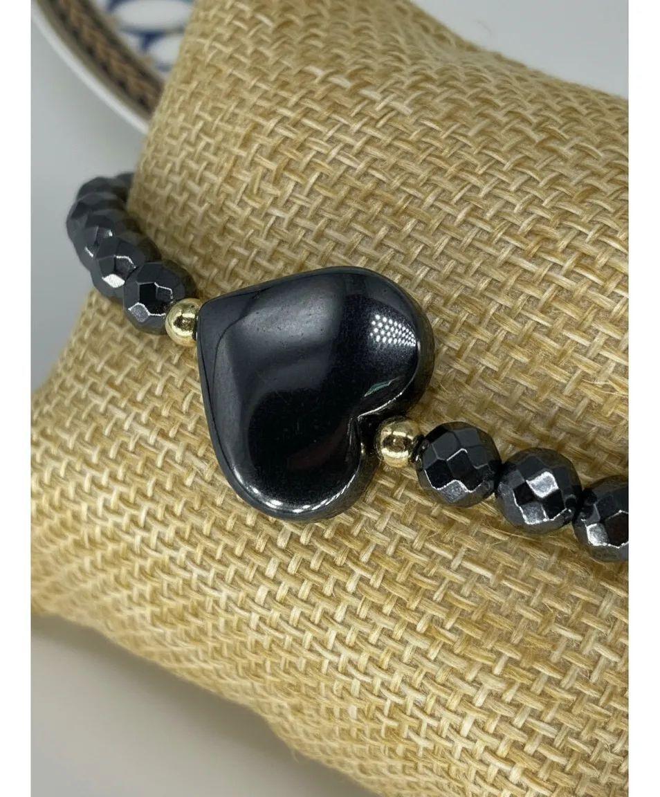 Pulsera corazón con grafito enchapada en oro 18k-5