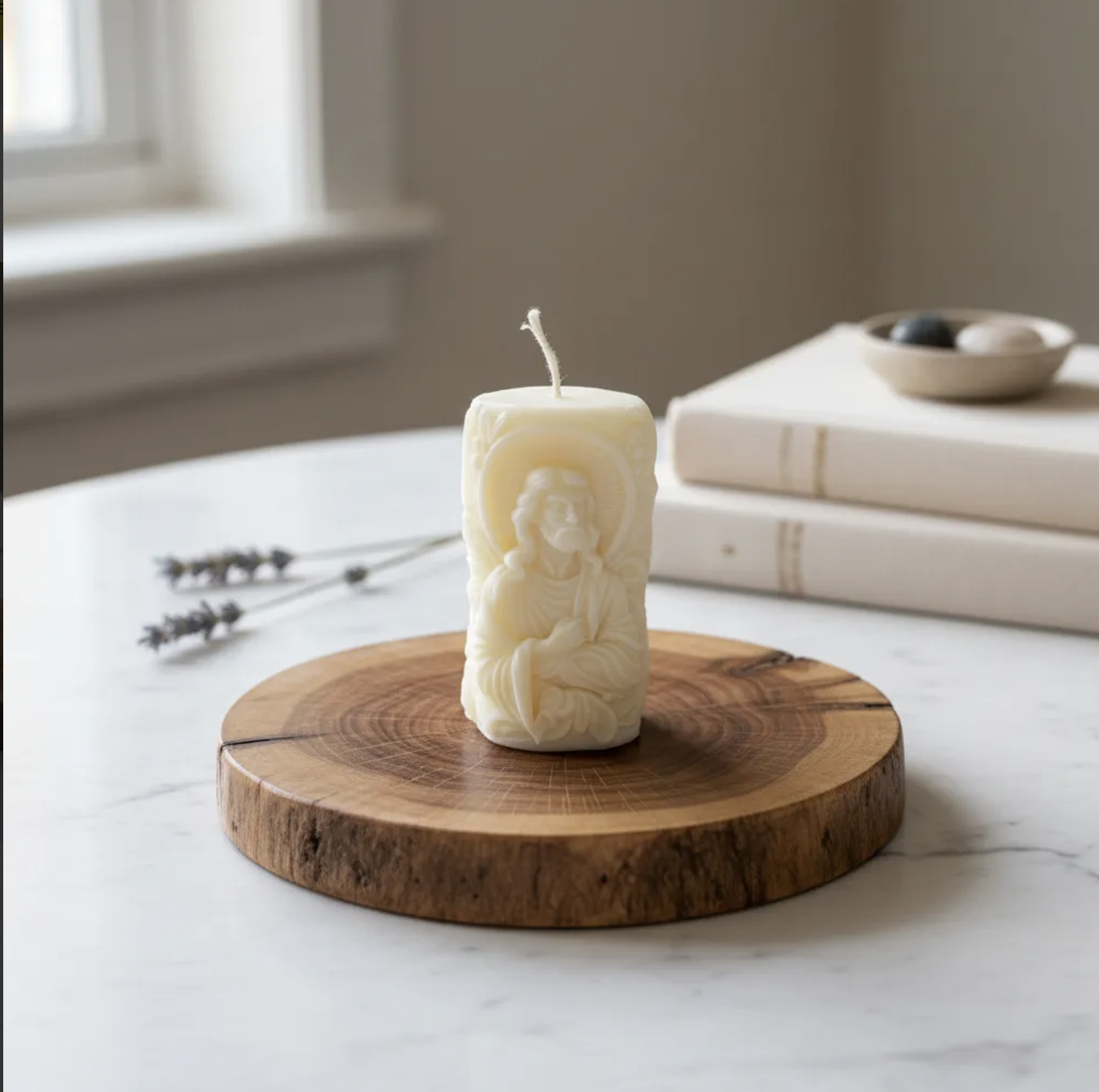 Vela Jesús para bautizo matrimonio confirmación u oración 7.5 cm souvenir de fé en cera de soja-3