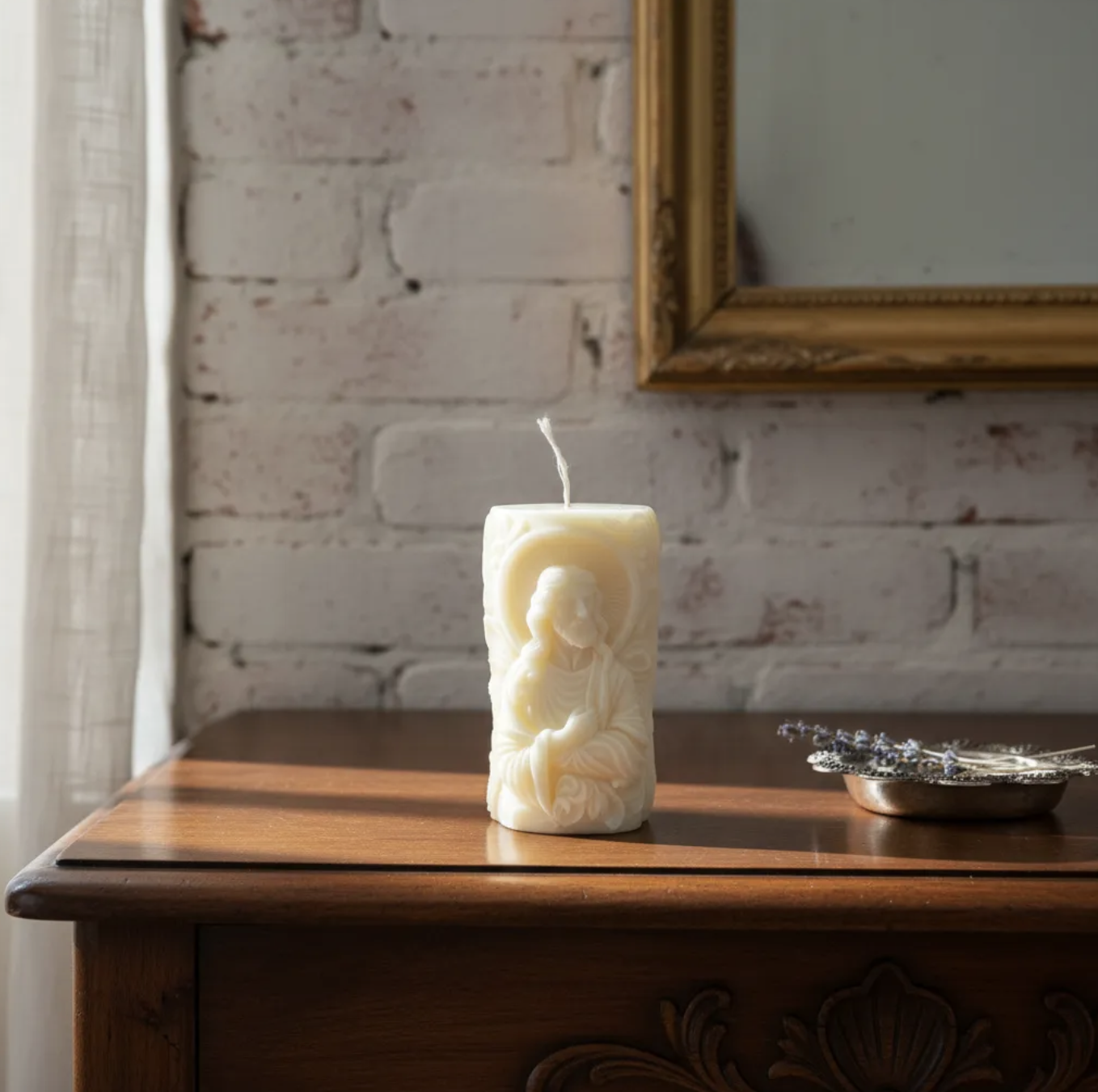 Vela Jesús para bautizo matrimonio confirmación u oración 7.5 cm souvenir de fé en cera de soja-5