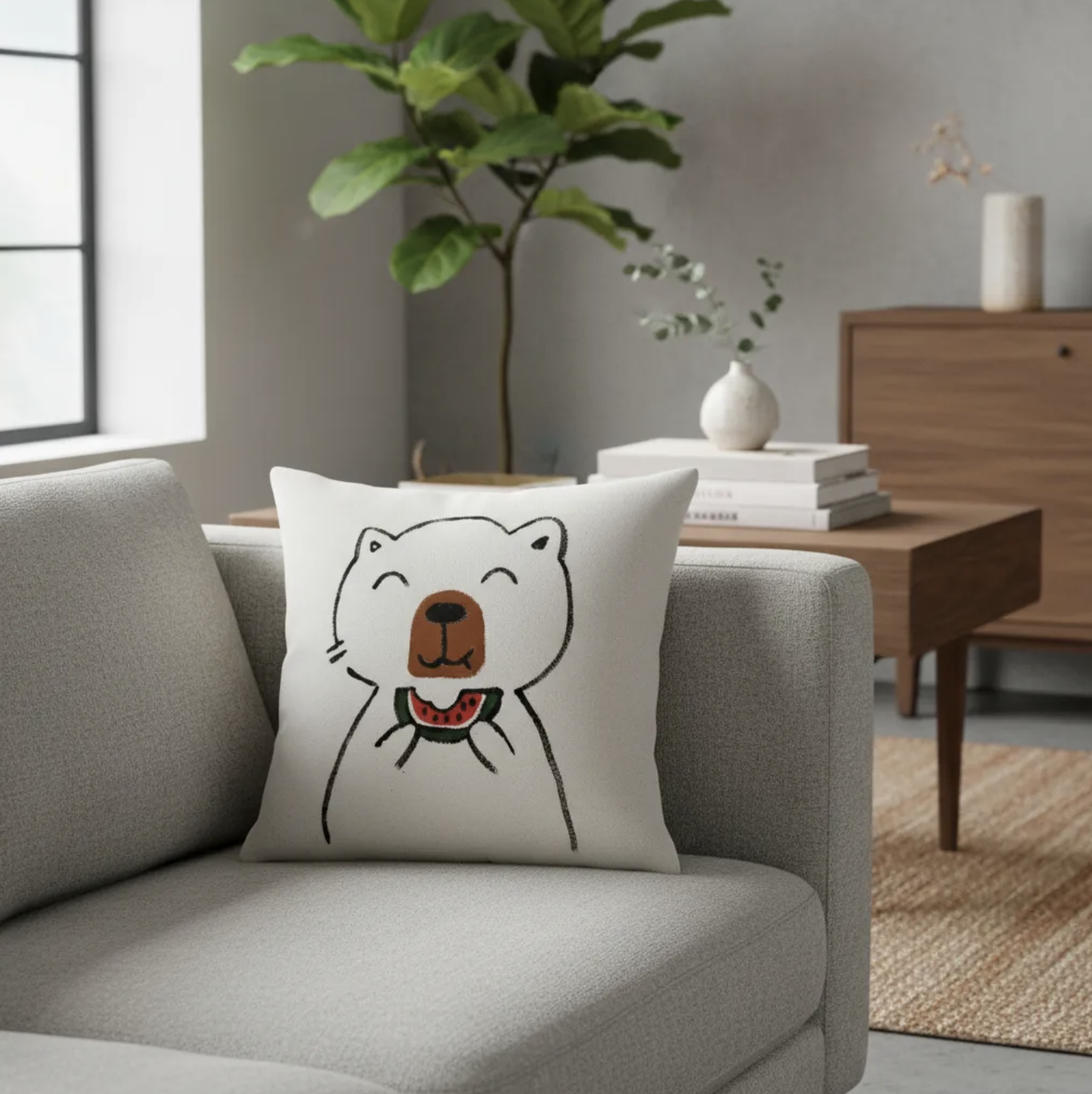 Cojín capibara pintado a mano en lona impermeable y con relleno antialérgico 26 cm-5