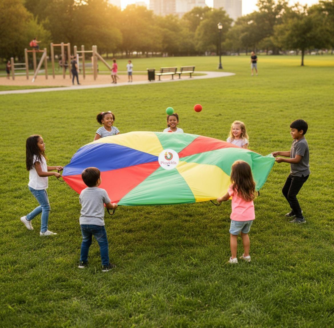 Paracaídas o parachute arcoíris para juegos de dinámicas-3