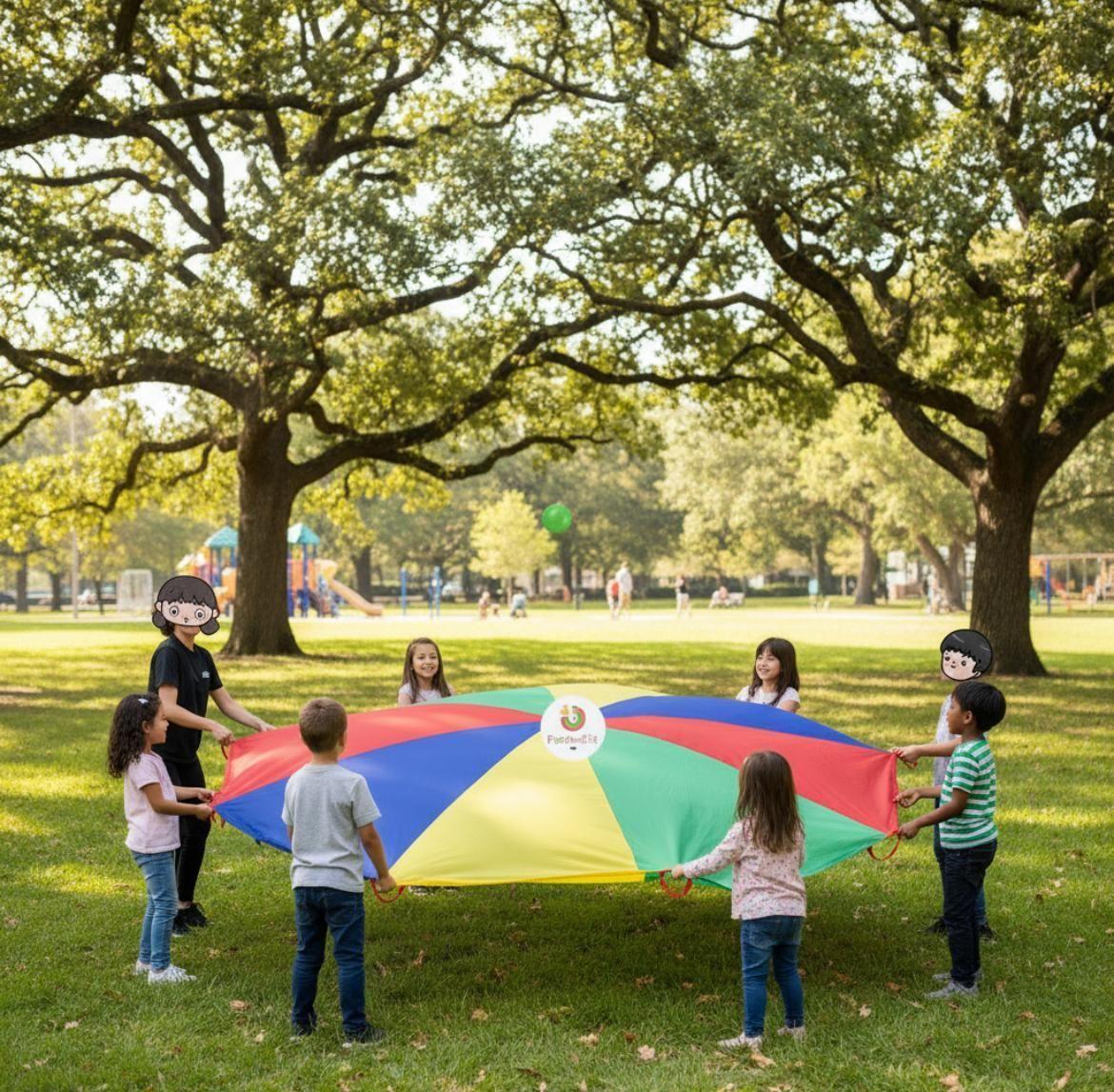 Paracaídas o parachute arcoíris para juegos de dinámicas-4