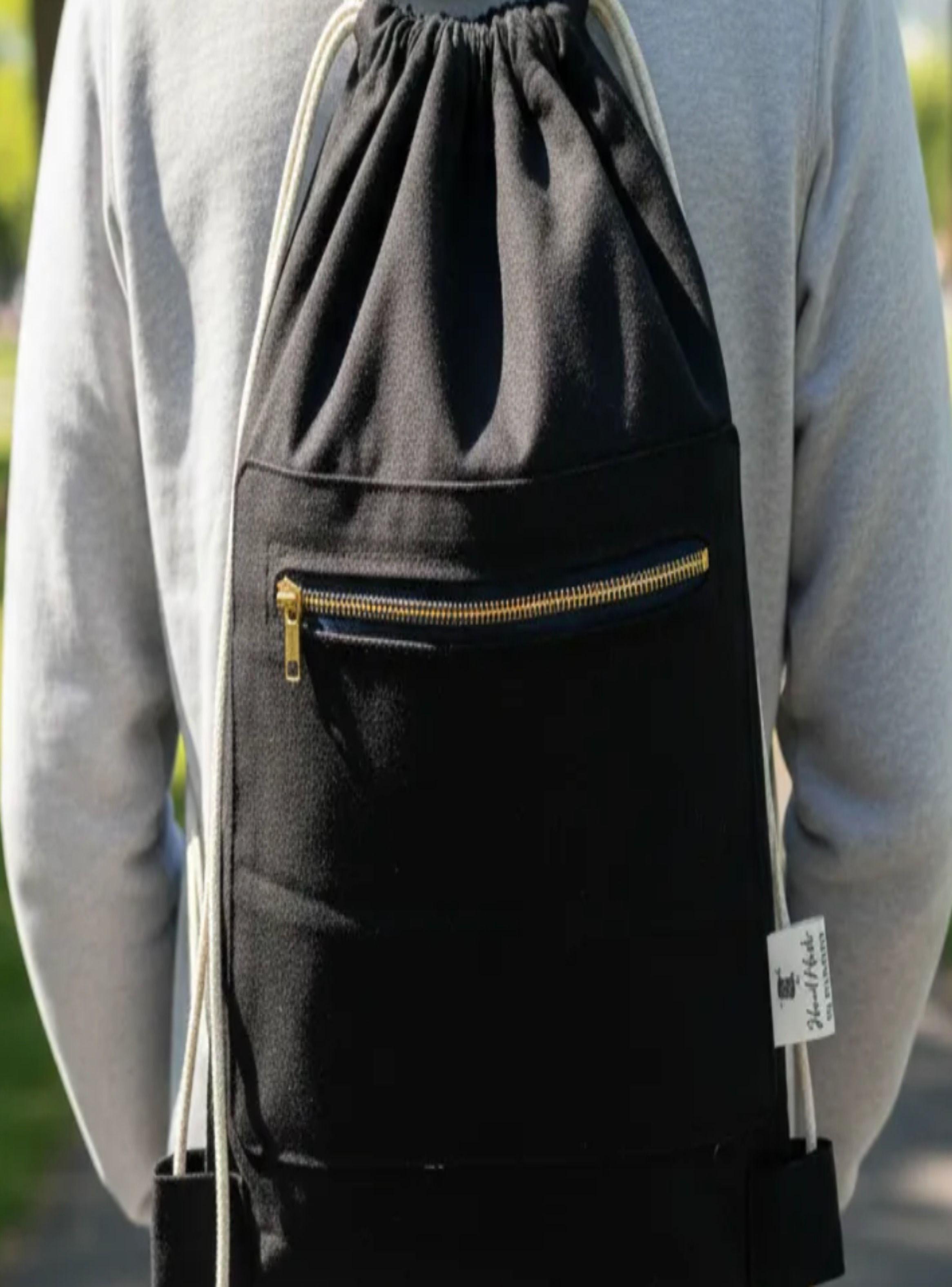 Mochila negra morral de lona multiuso 40x30 cm-2