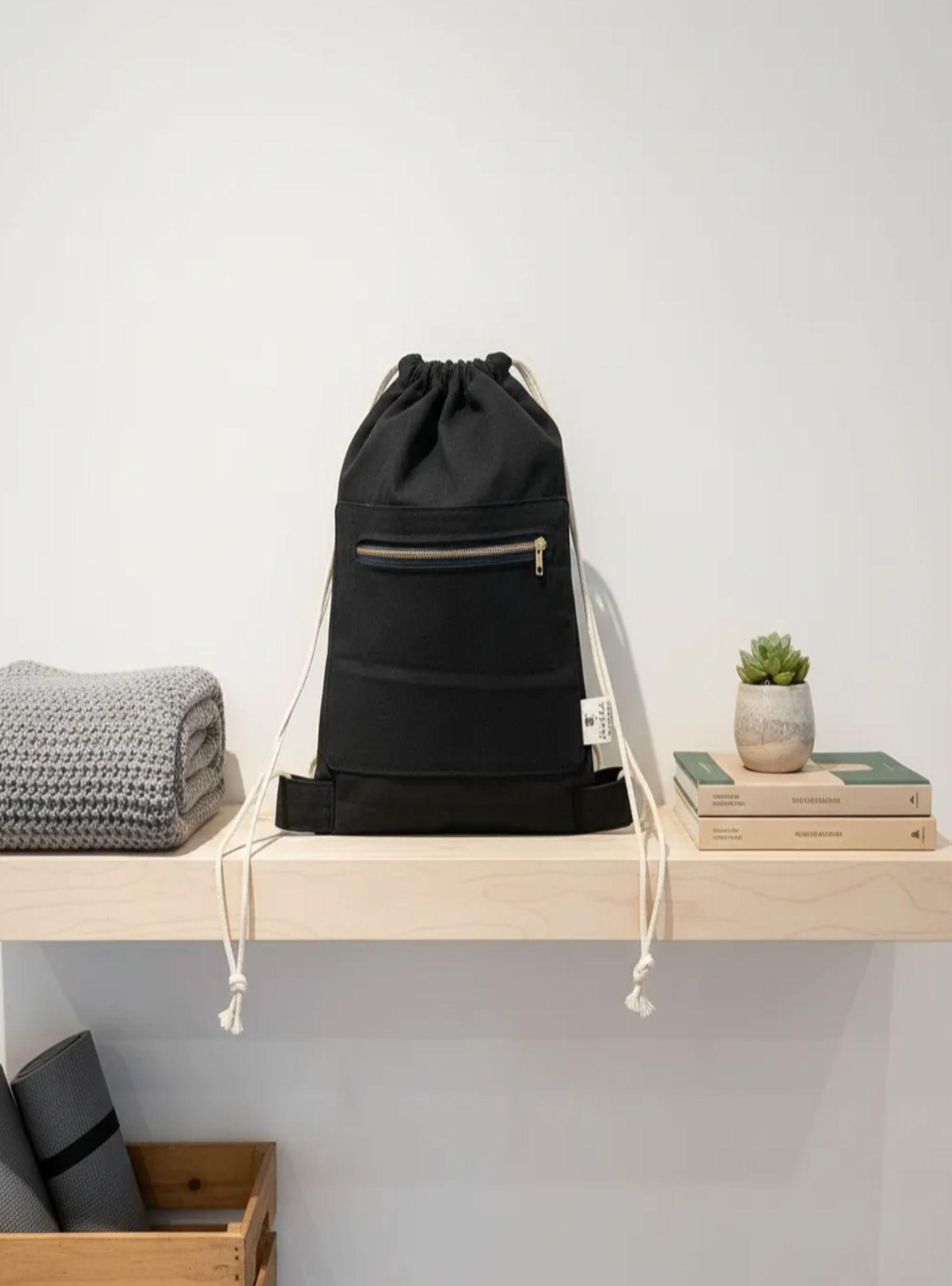 Mochila negra morral de lona multiuso 40x30 cm-3