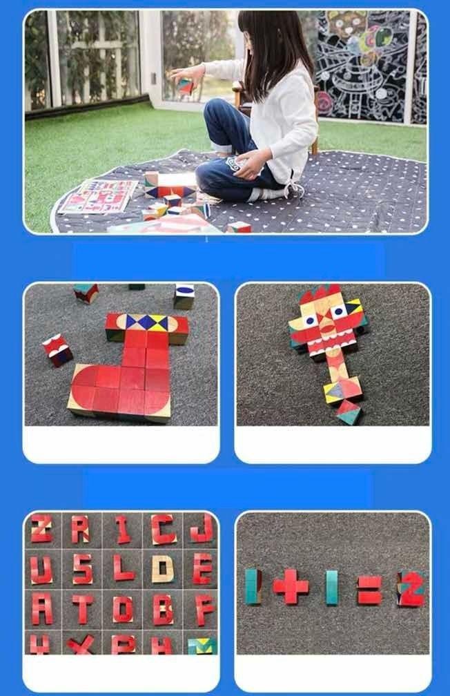 Tangrama de madera, set de 25 cubos lógicos - Psicopedagogía-2
