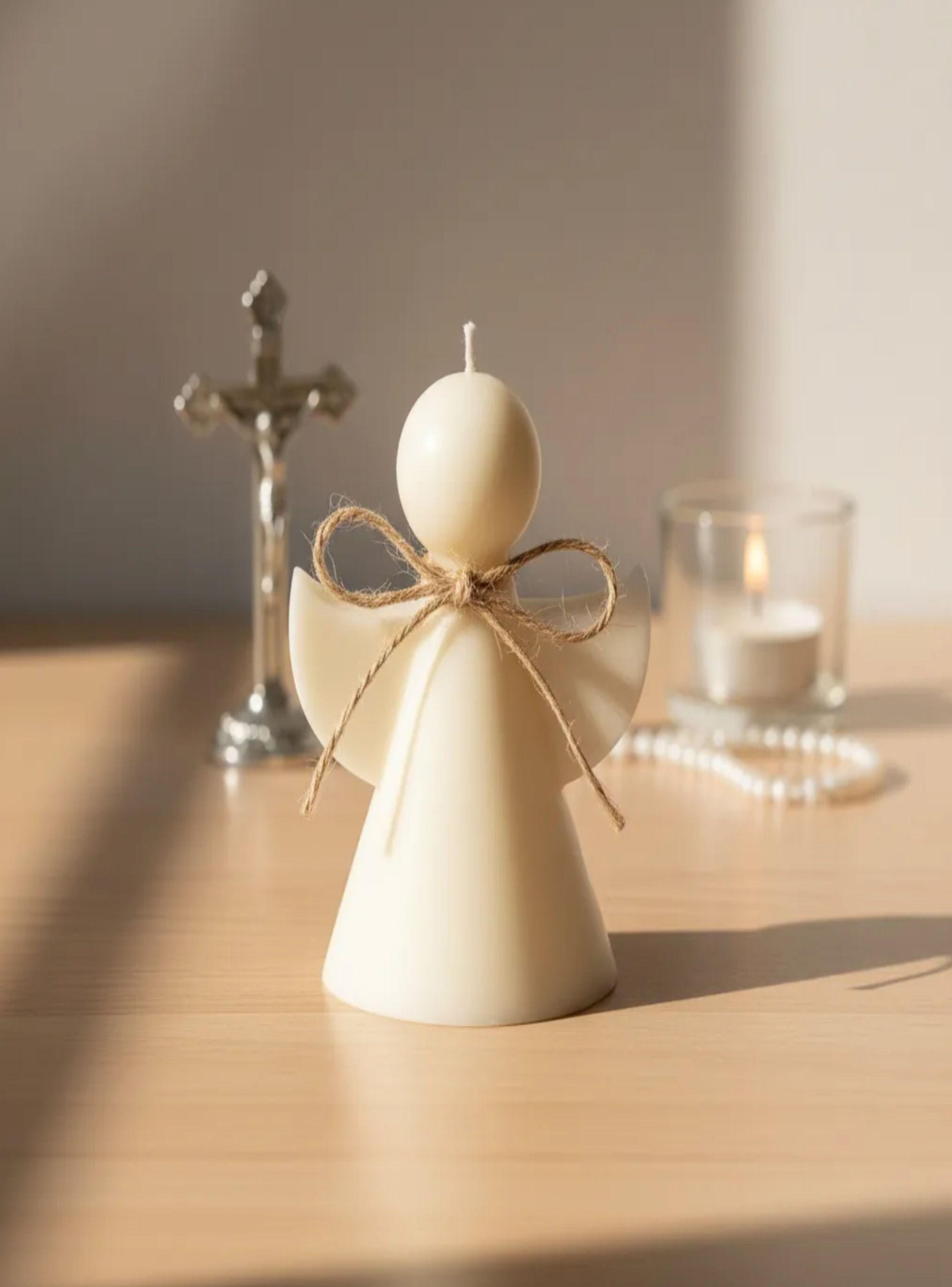 Vela de Angel blanco en cera de soja 9 cm bautizo-3