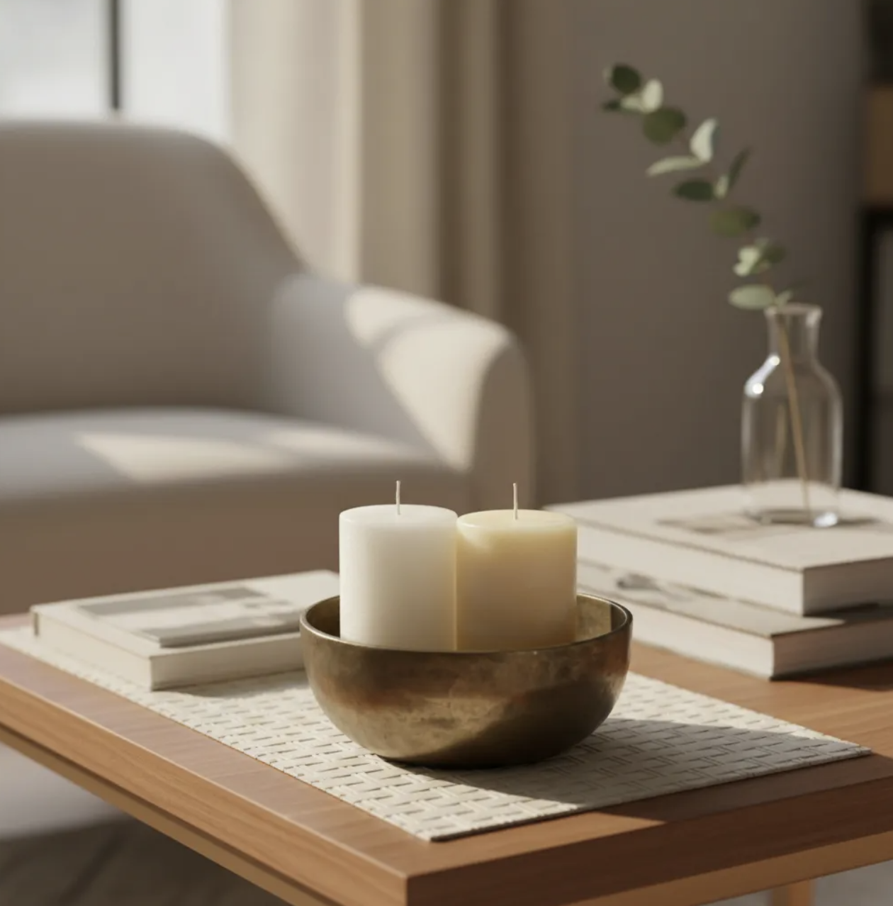 Velas de soja Pack 2 unidades lisas cilíndricas estilo Contemporáneo 8 cm color Marfil & Blanca-2