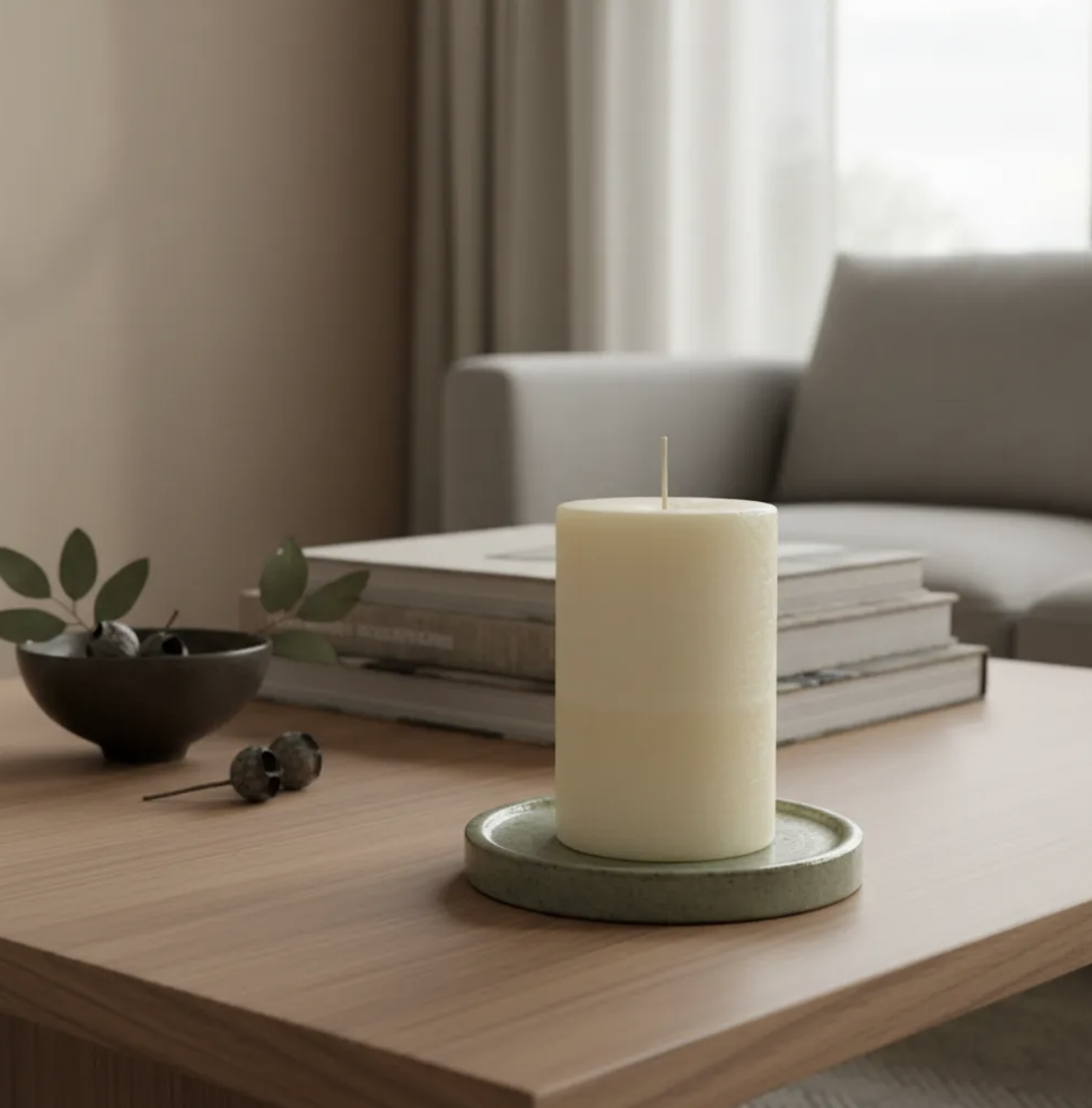 Velas de soja Pack 2 unidades lisas cilíndricas estilo Contemporáneo 8 cm color Marfil & Blanca-3