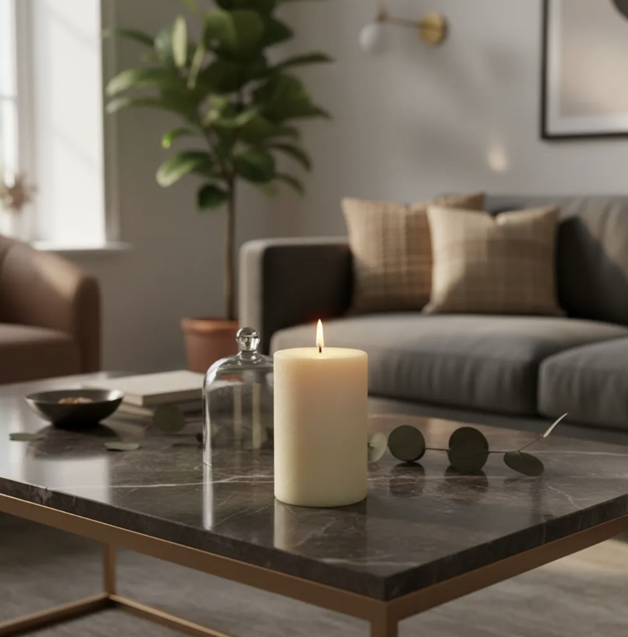 Velas de soja Pack 2 unidades lisas cilíndricas estilo Contemporáneo 8 cm color Marfil & Blanca-4