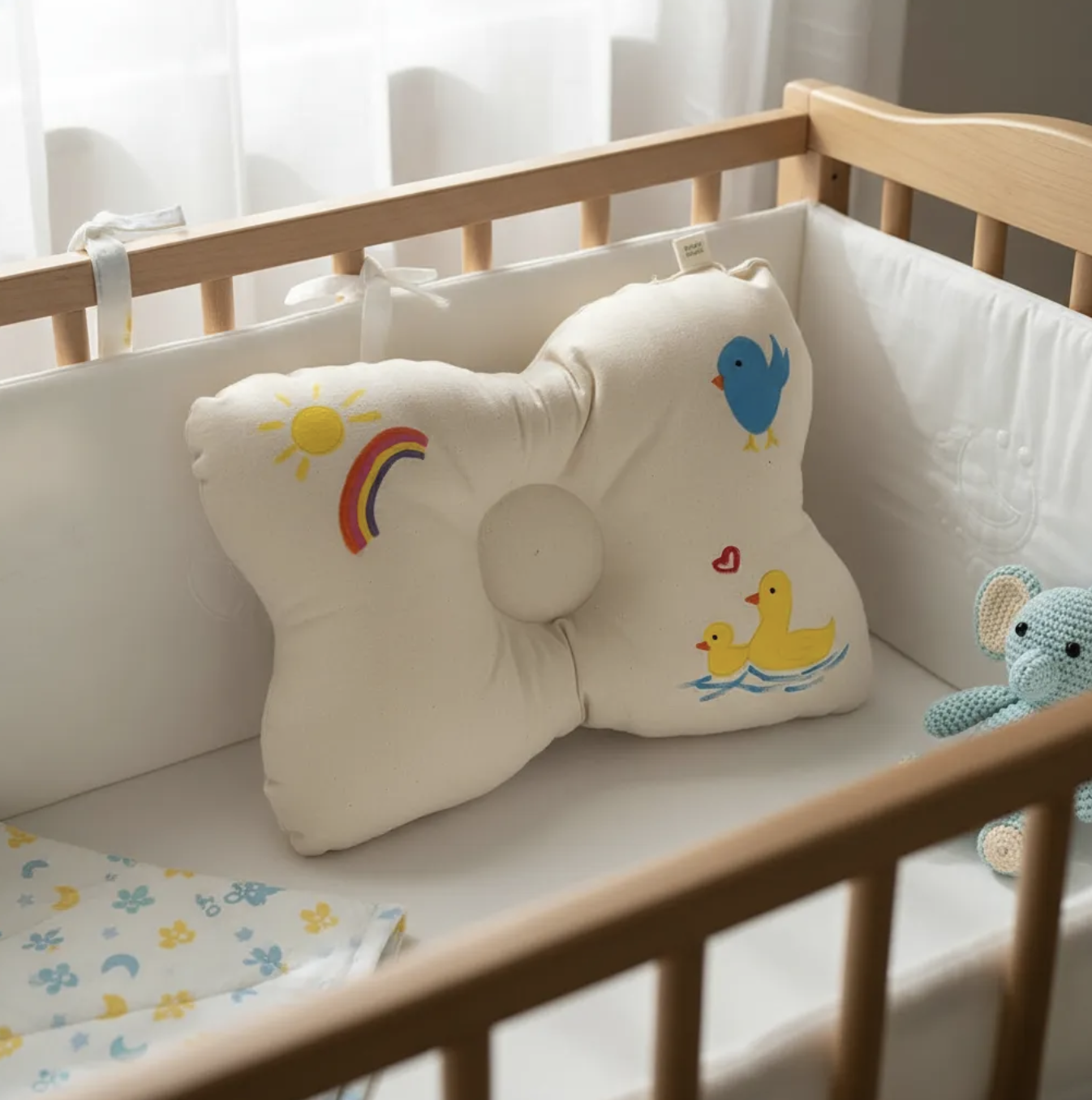 Almohada cojín bebé recién nacida 100% algodón relleno antialérgico-3