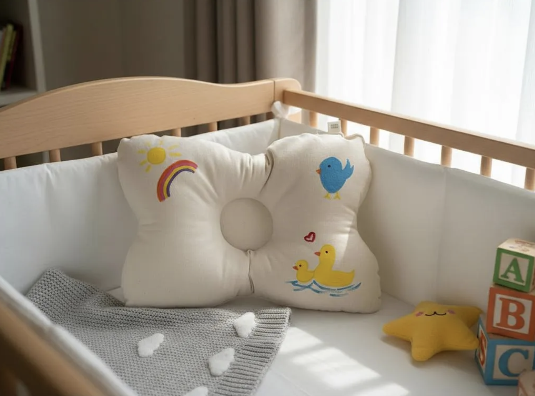 Almohada cojín bebé recién nacida 100% algodón relleno antialérgico-5