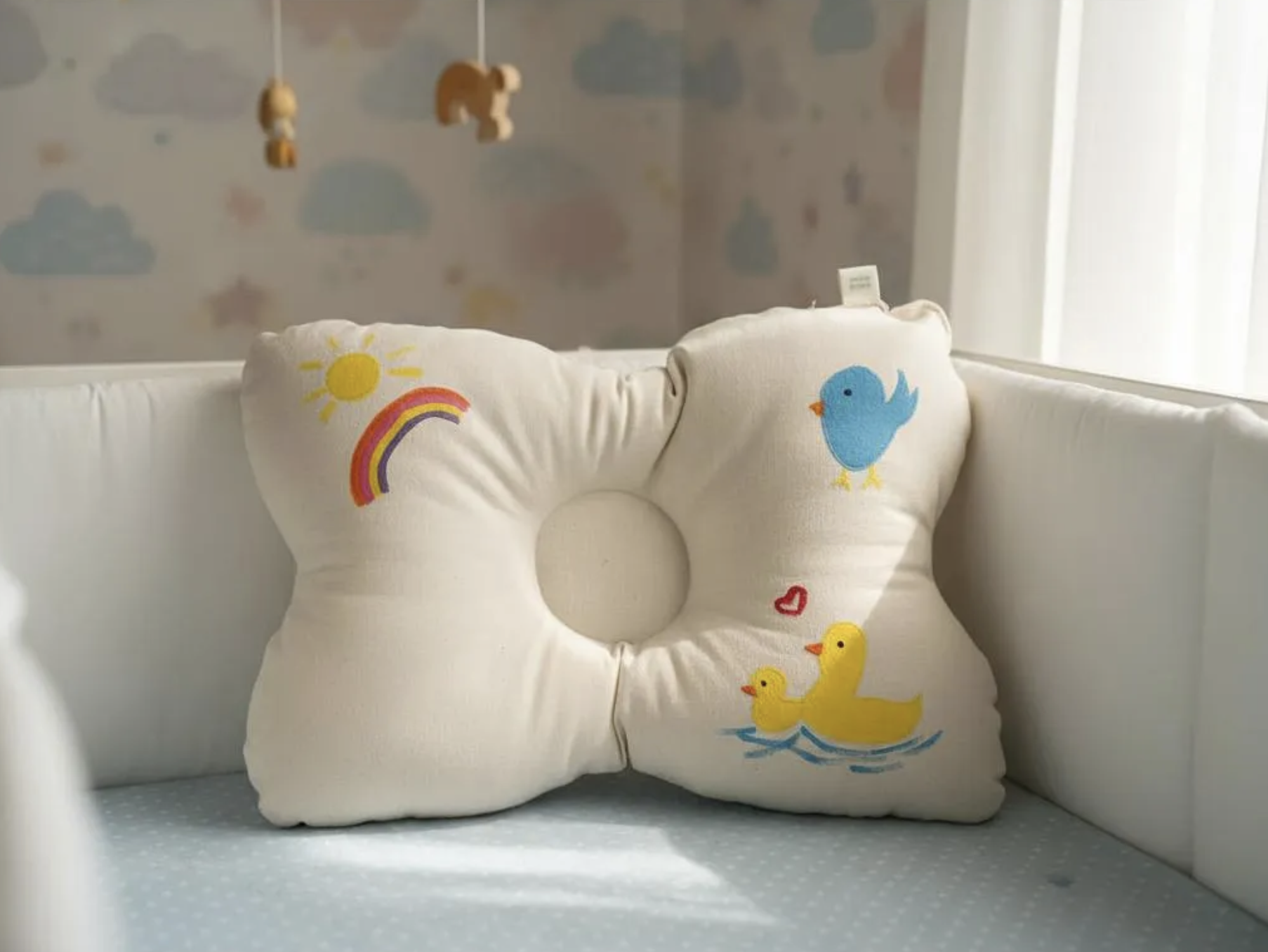 Almohada cojín bebé recién nacida 100% algodón relleno antialérgico-7