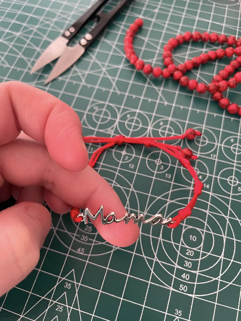 Pulsera Mamá 7 nudos de protección con 4 turquesas rojas es ajustable-4