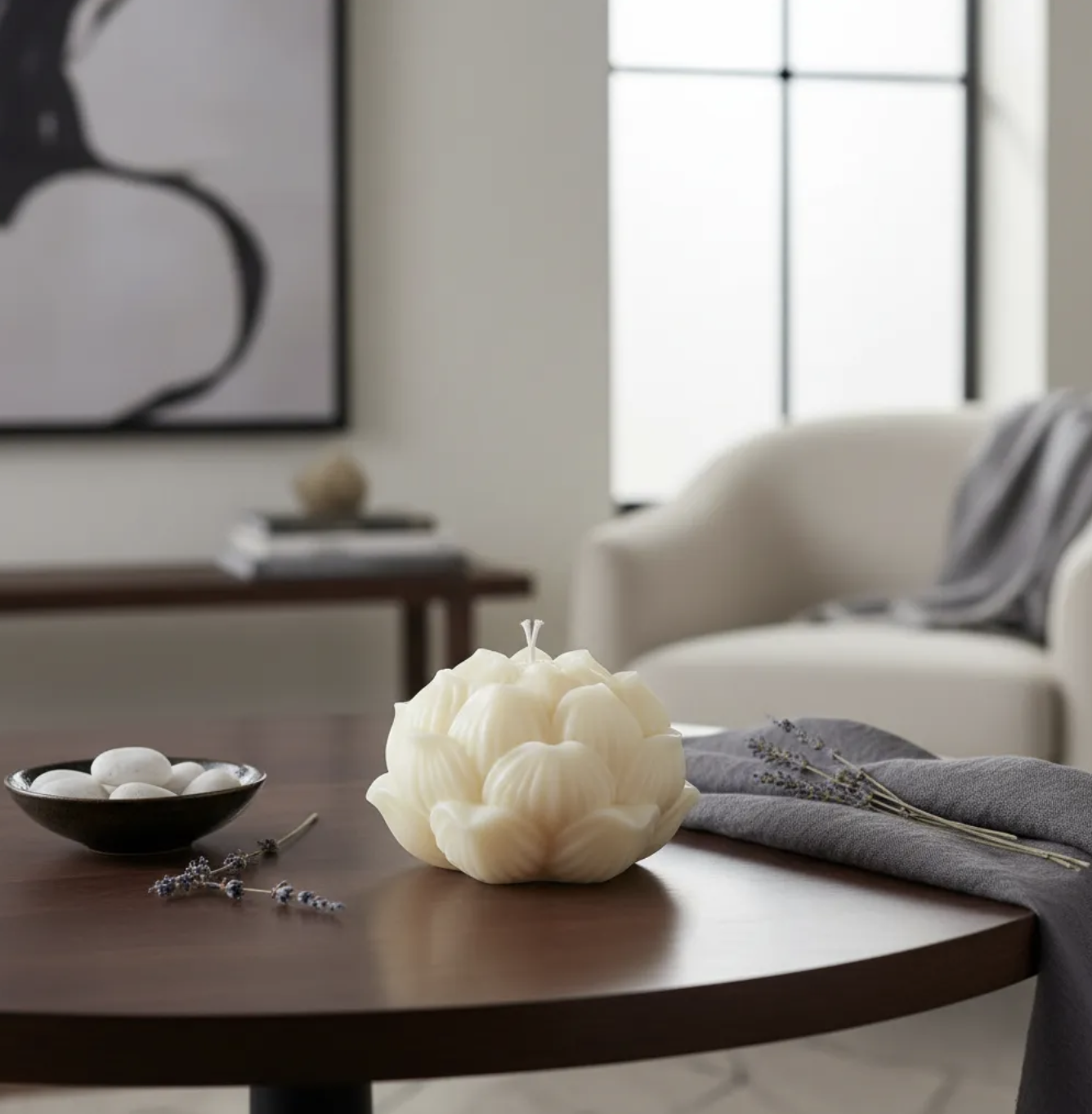 Vela Flor de Loto para decoración. Souvenir de renacimiento y equilibrio 4 cm en cera de soja-5