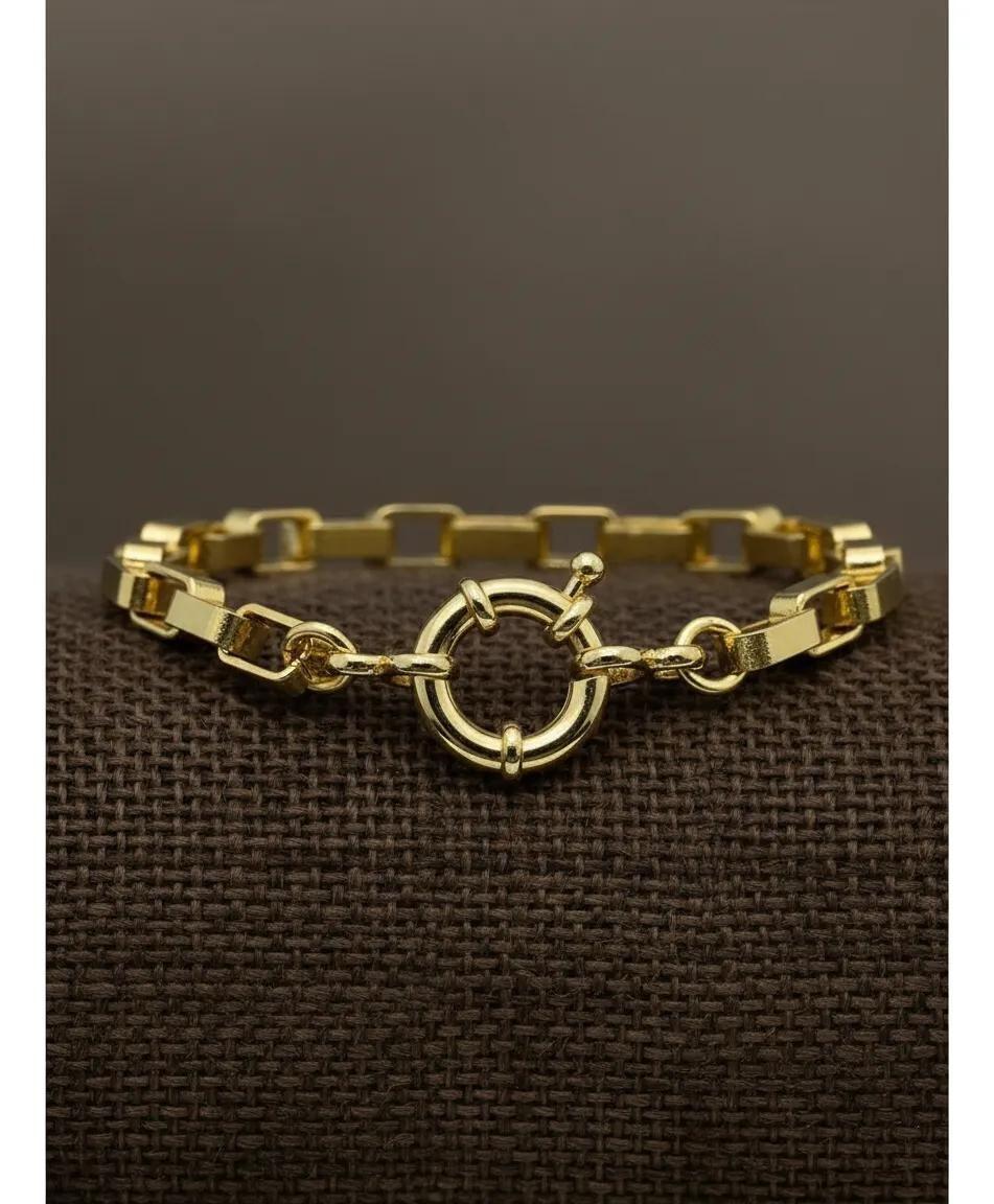 Pulsera cadenetas y timón enchapada en oro de 18k-4