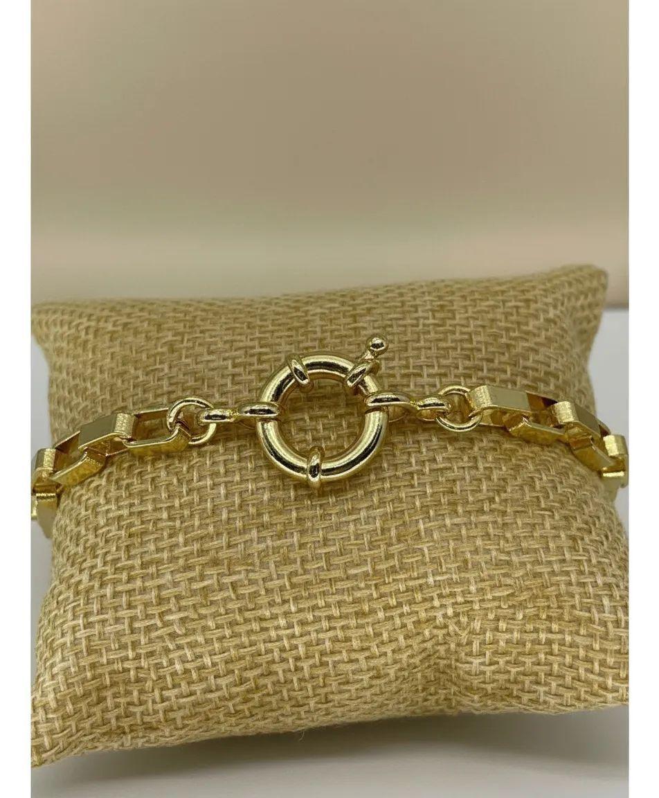 Pulsera cadenetas y timón enchapada en oro de 18k-6
