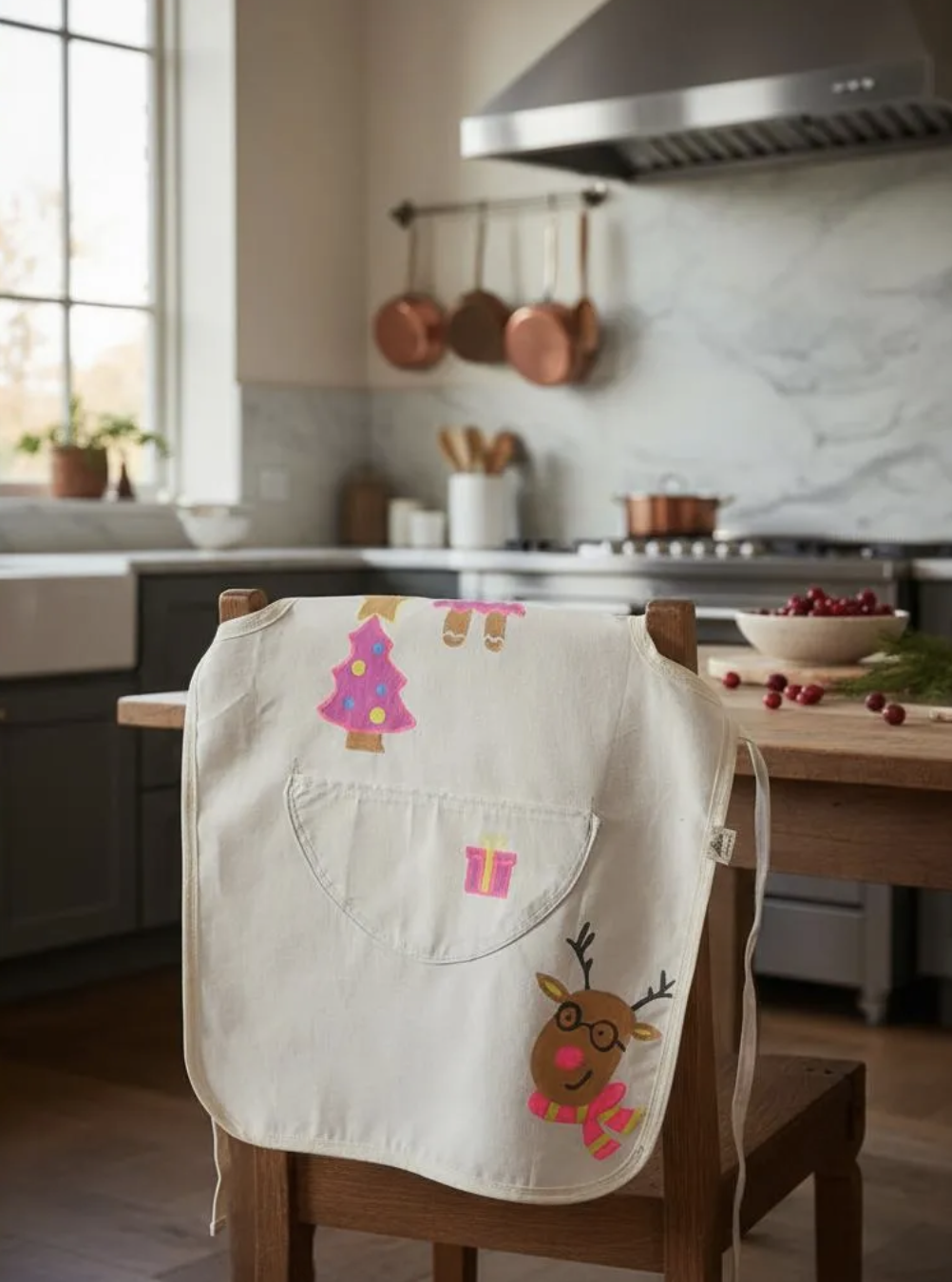 Delantal cocina navideño niña talla única ajustable 3 a 7 años pintado a mano-2