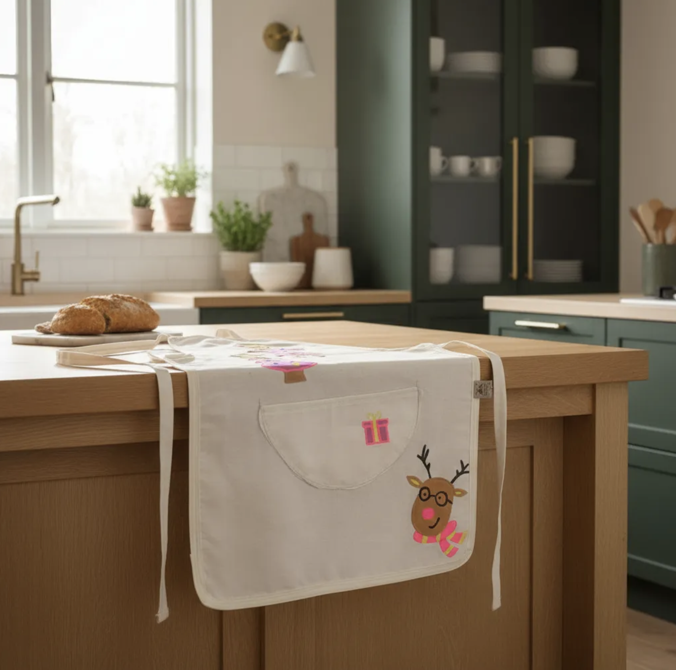 Delantal cocina navideño niña talla única ajustable 3 a 7 años pintado a mano-3