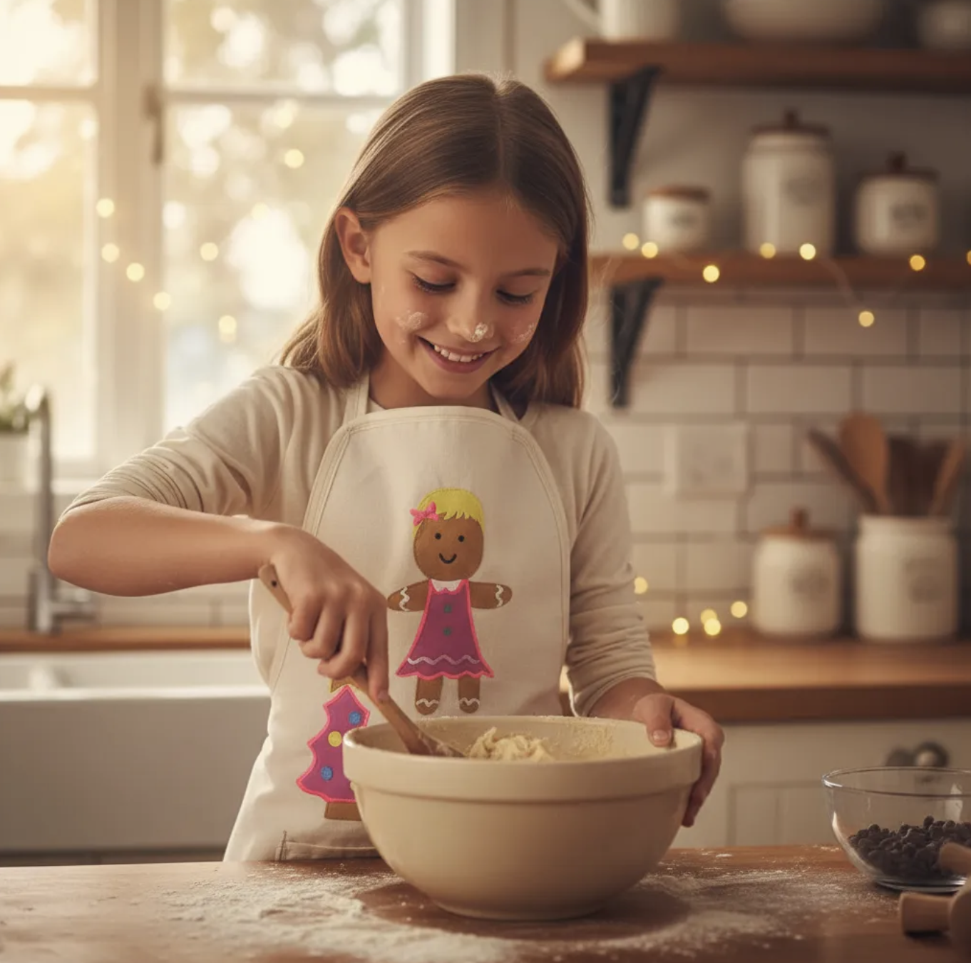 Delantal cocina navideño niña talla única ajustable 3 a 7 años pintado a mano-4