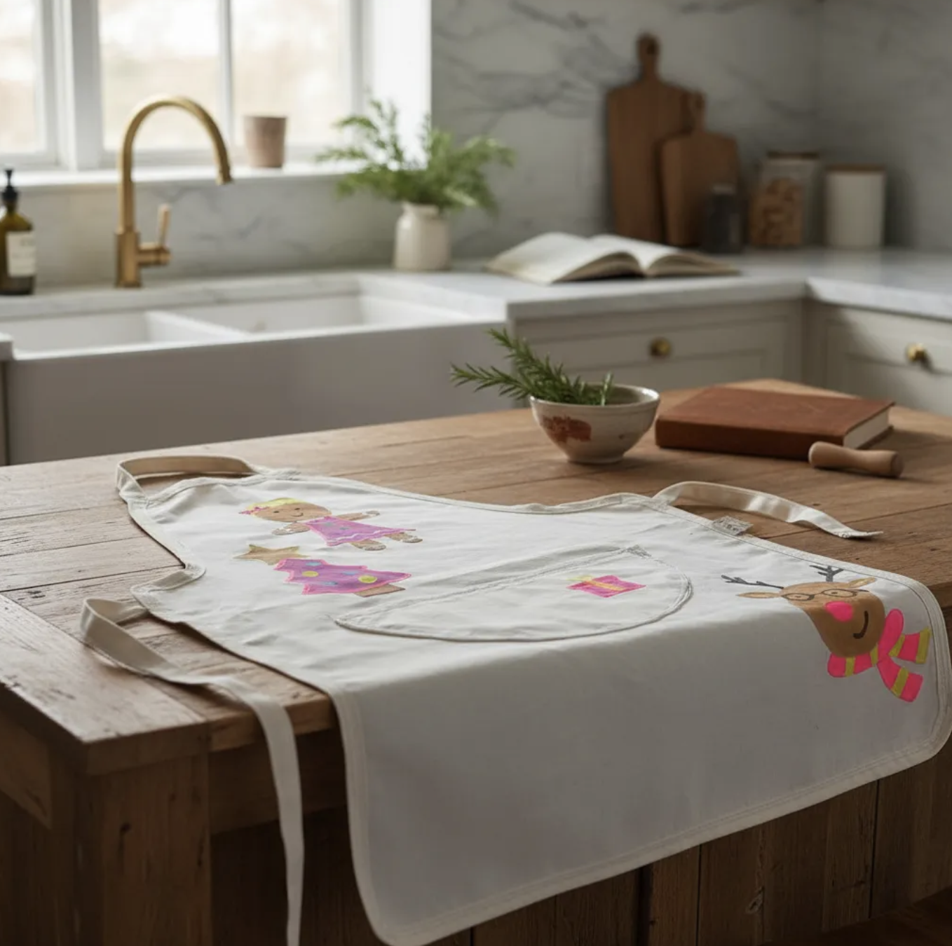 Delantal cocina navideño niña talla única ajustable 3 a 7 años pintado a mano-5