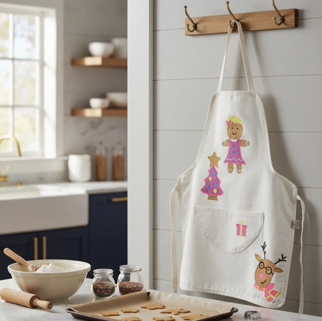 Delantal cocina navideño niña talla única ajustable 3 a 7 años pintado a mano-6