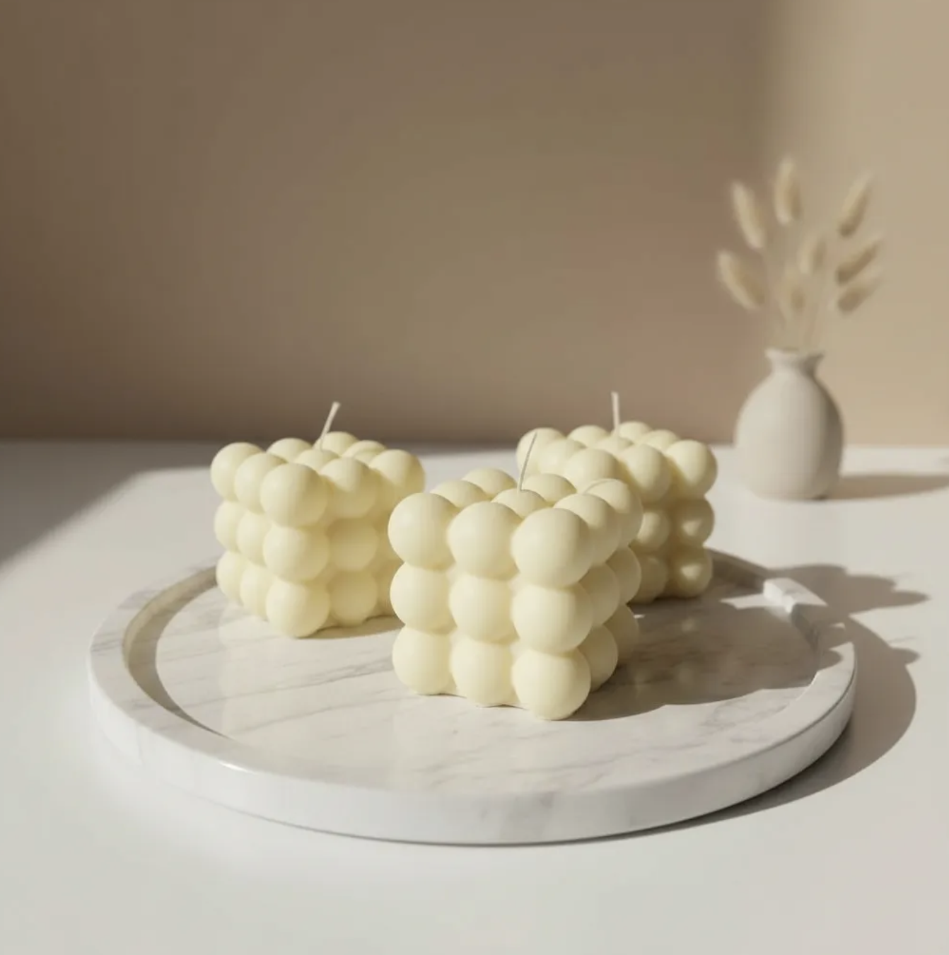 Set 3 velas Burbujas geometricas adorno moderno 6 cm-2