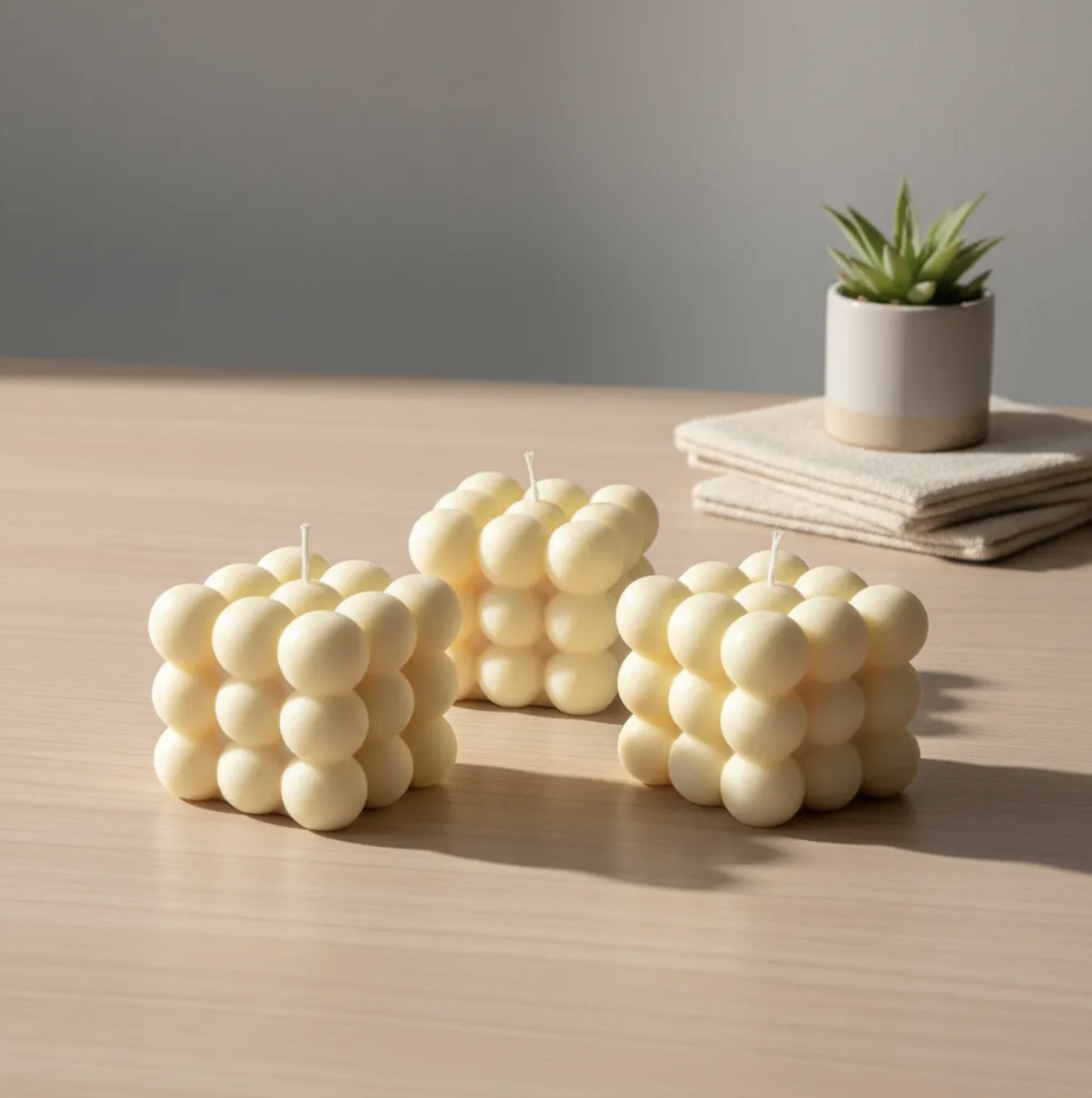 Set 3 velas Burbujas geometricas adorno moderno 6 cm-5