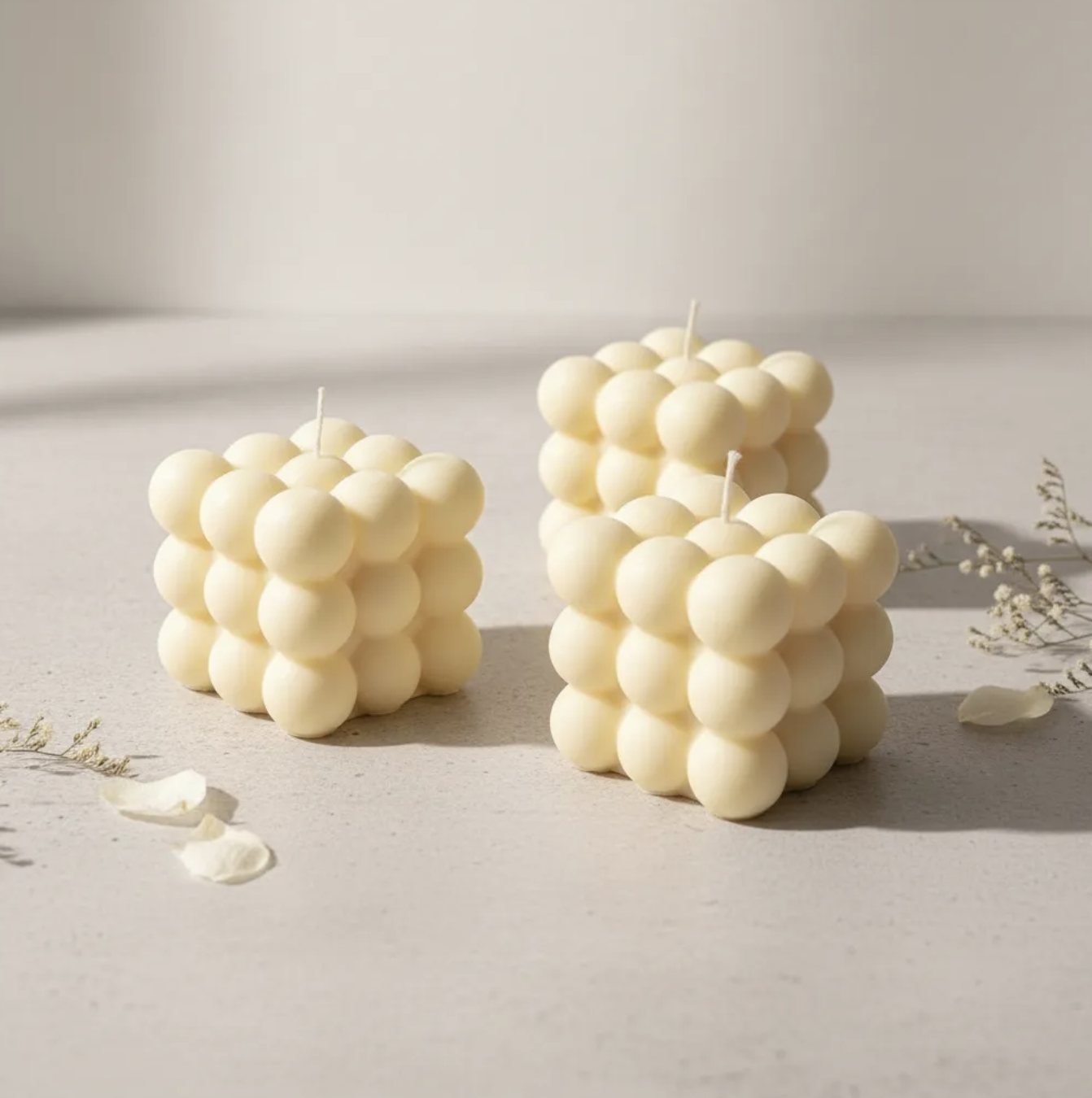 Set 3 velas Burbujas geometricas adorno moderno 6 cm-6